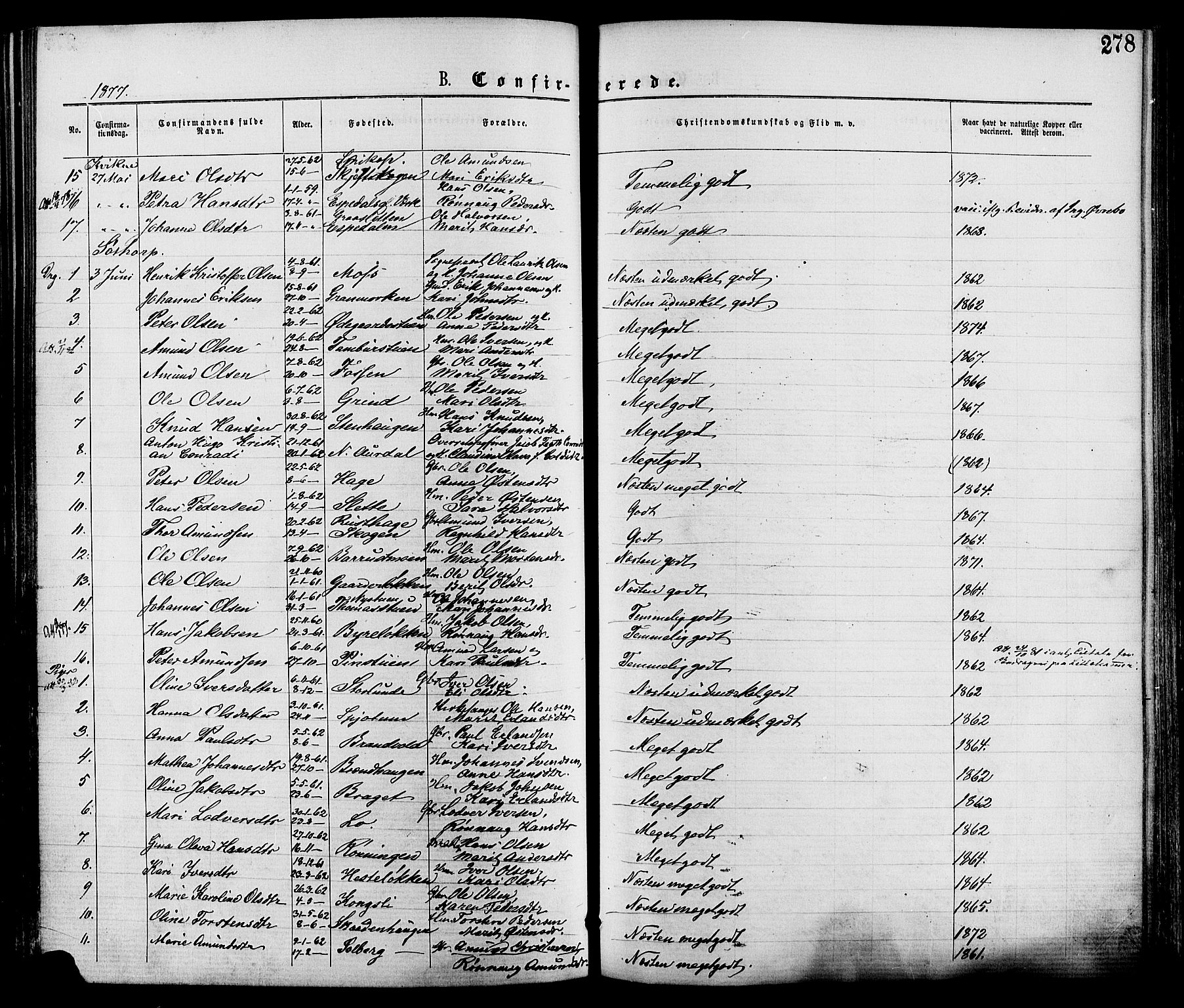 Nord-Fron prestekontor, SAH/PREST-080/H/Ha/Haa/L0002: Parish register (official) no. 2, 1865-1883, p. 278