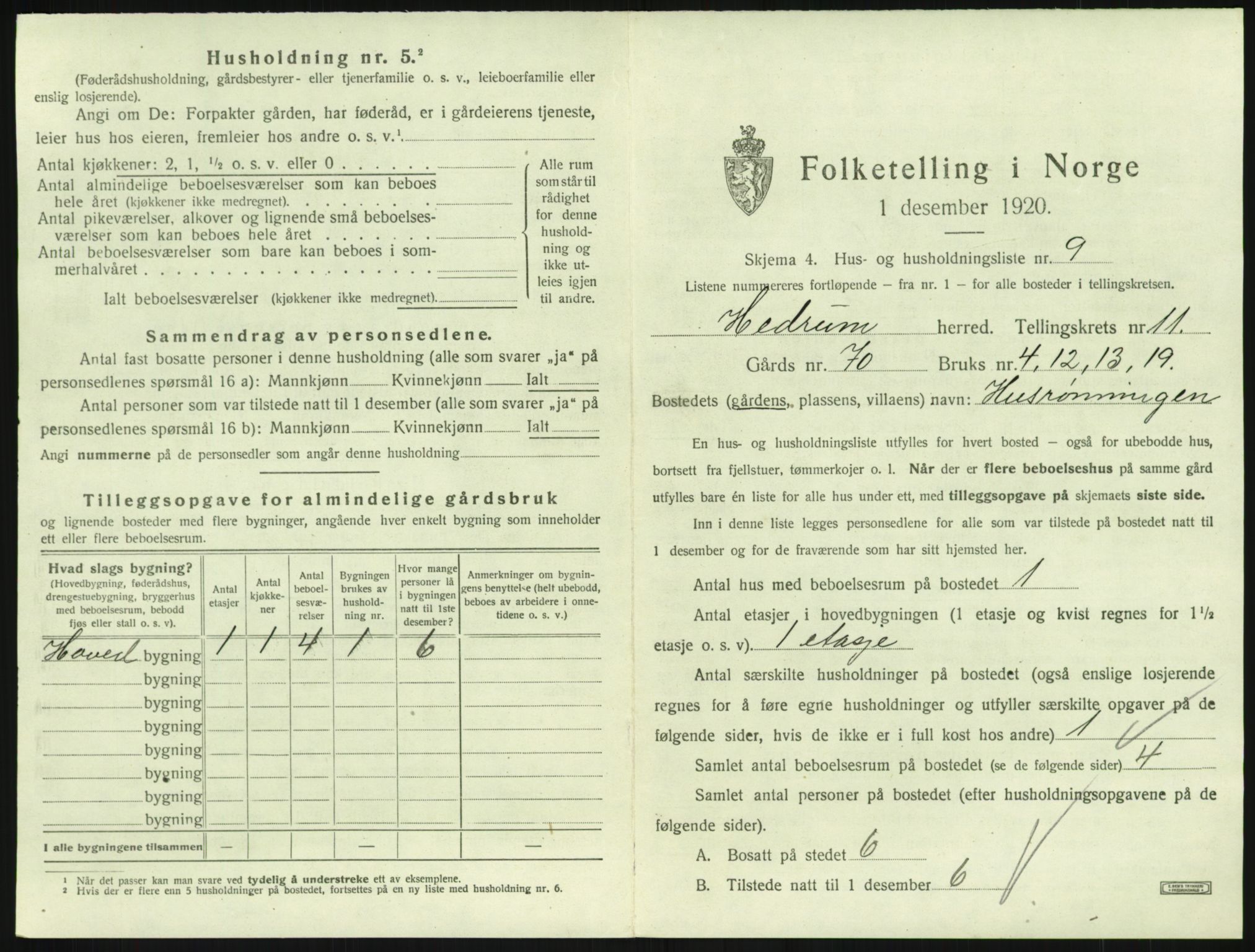 SAKO, 1920 census for Hedrum, 1920, p. 1007