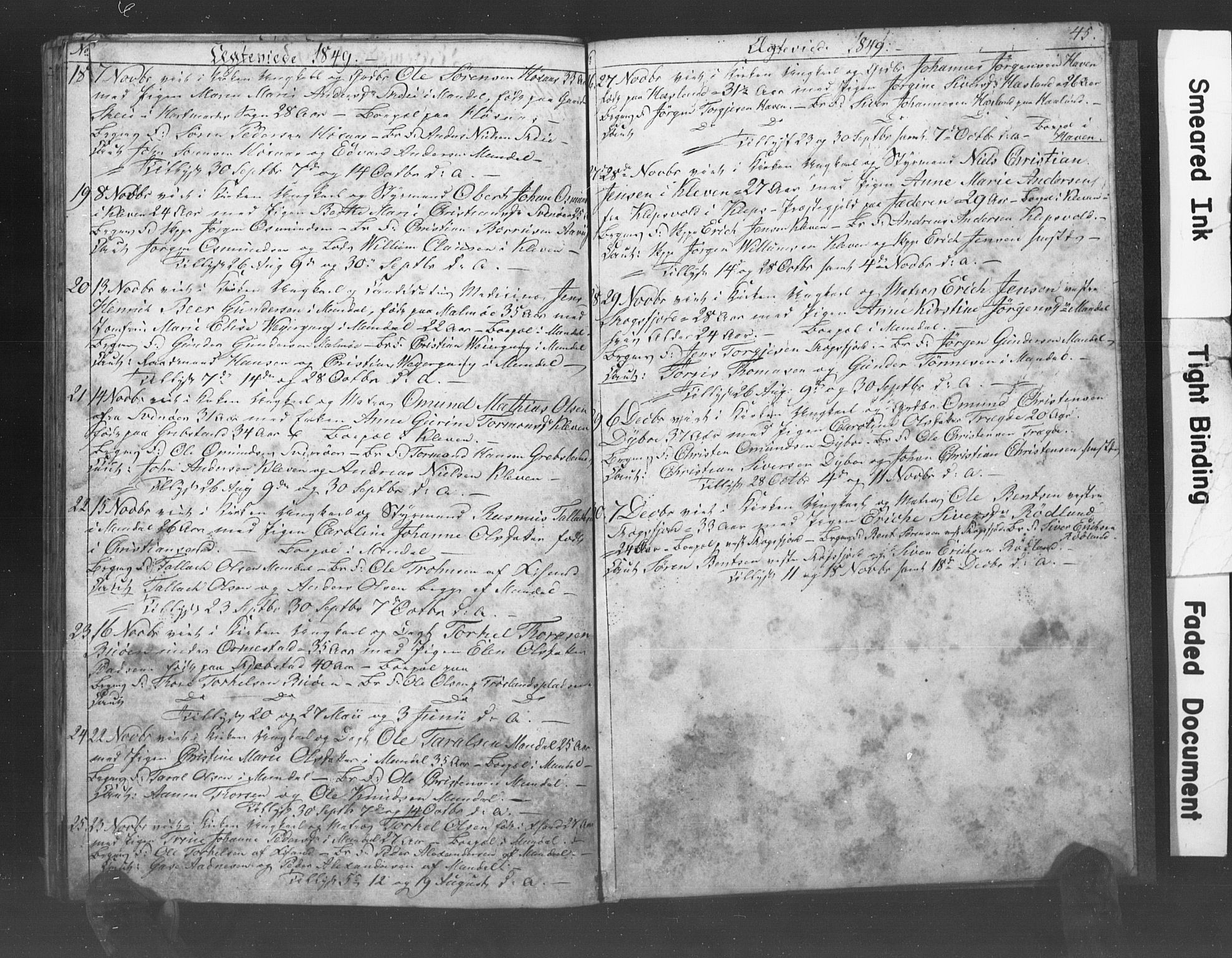 Mandal sokneprestkontor, AV/SAK-1111-0030/F/Fb/Fba/L0006: Parish register (copy) no. B 1F, 1846-1849, p. 45