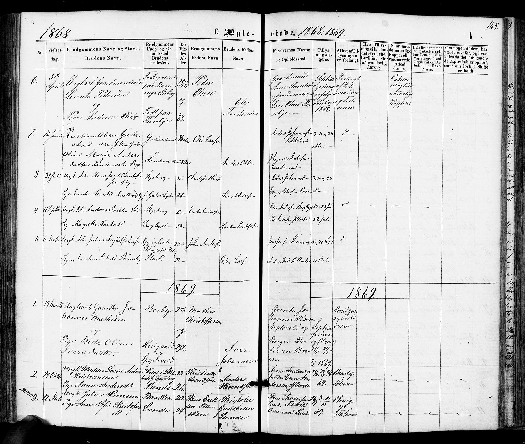Varteig prestekontor Kirkebøker, SAO/A-10447a/F/Fa/L0001: Parish register (official) no. 1, 1861-1877, p. 165