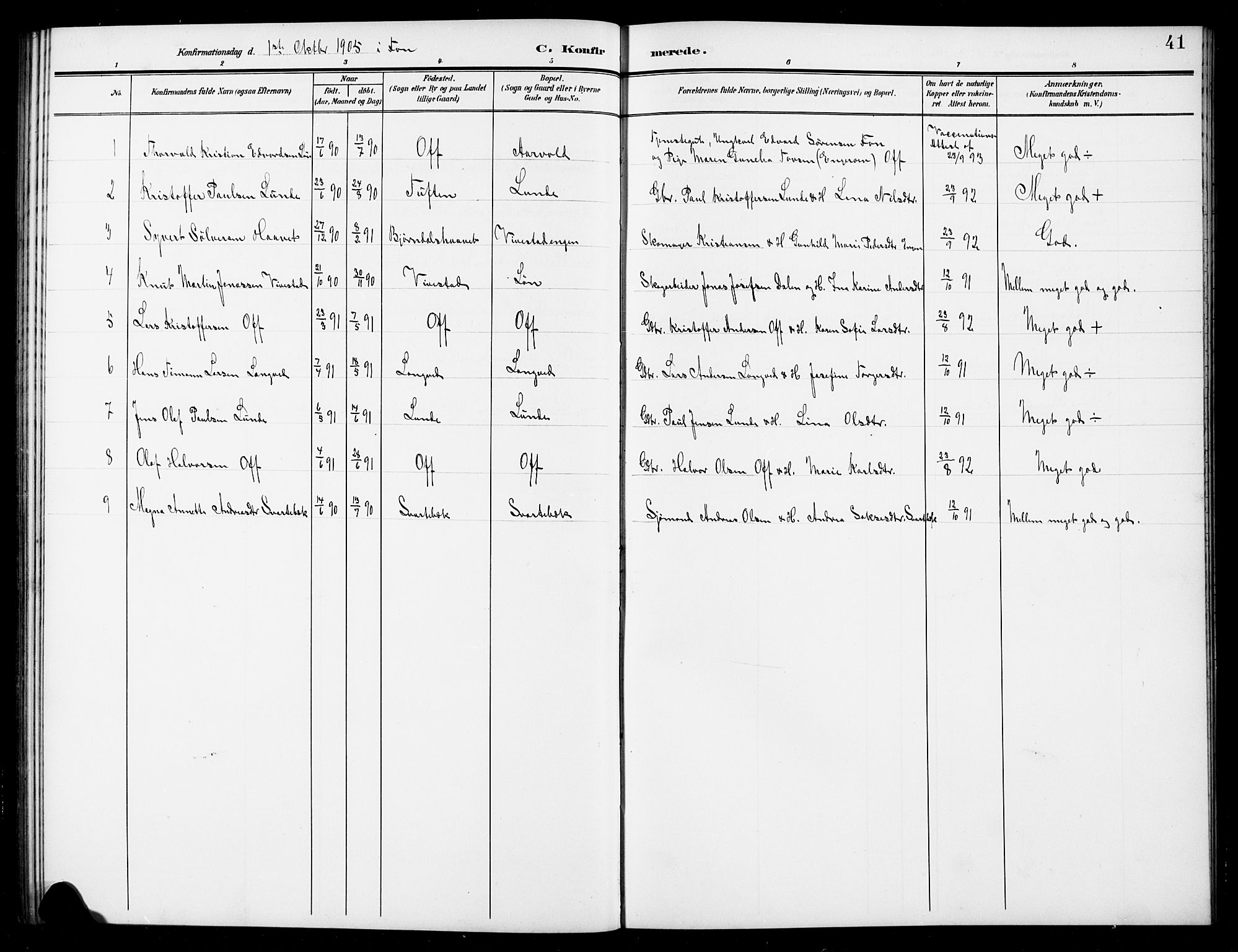 Ramnes kirkebøker, SAKO/A-314/G/Gc/L0002: Parish register (copy) no. III 2, 1903-1924, p. 41