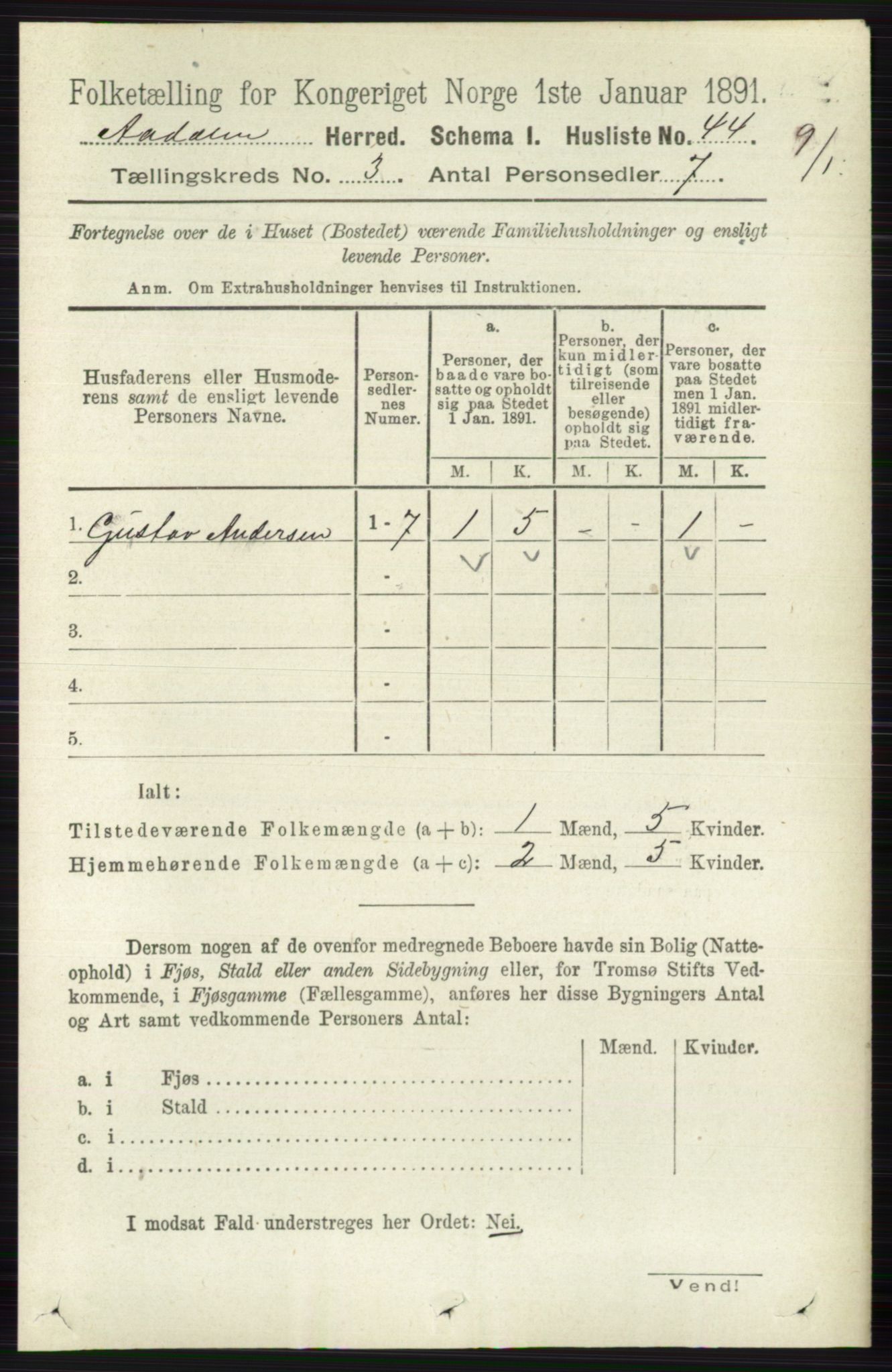 RA, 1891 census for 0614 Ådal, 1891, p. 1008