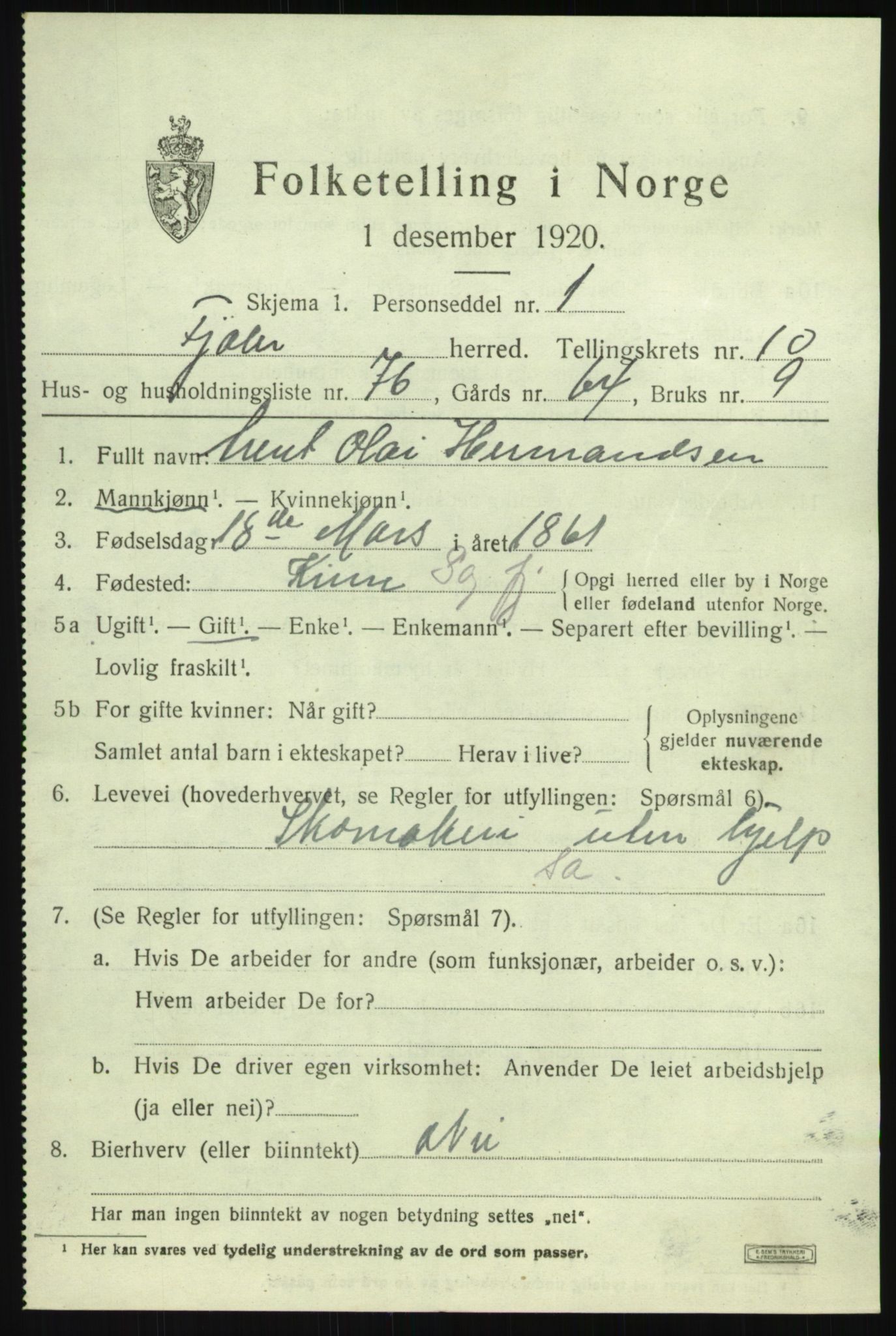 SAB, 1920 census for Fjaler, 1920, p. 5923