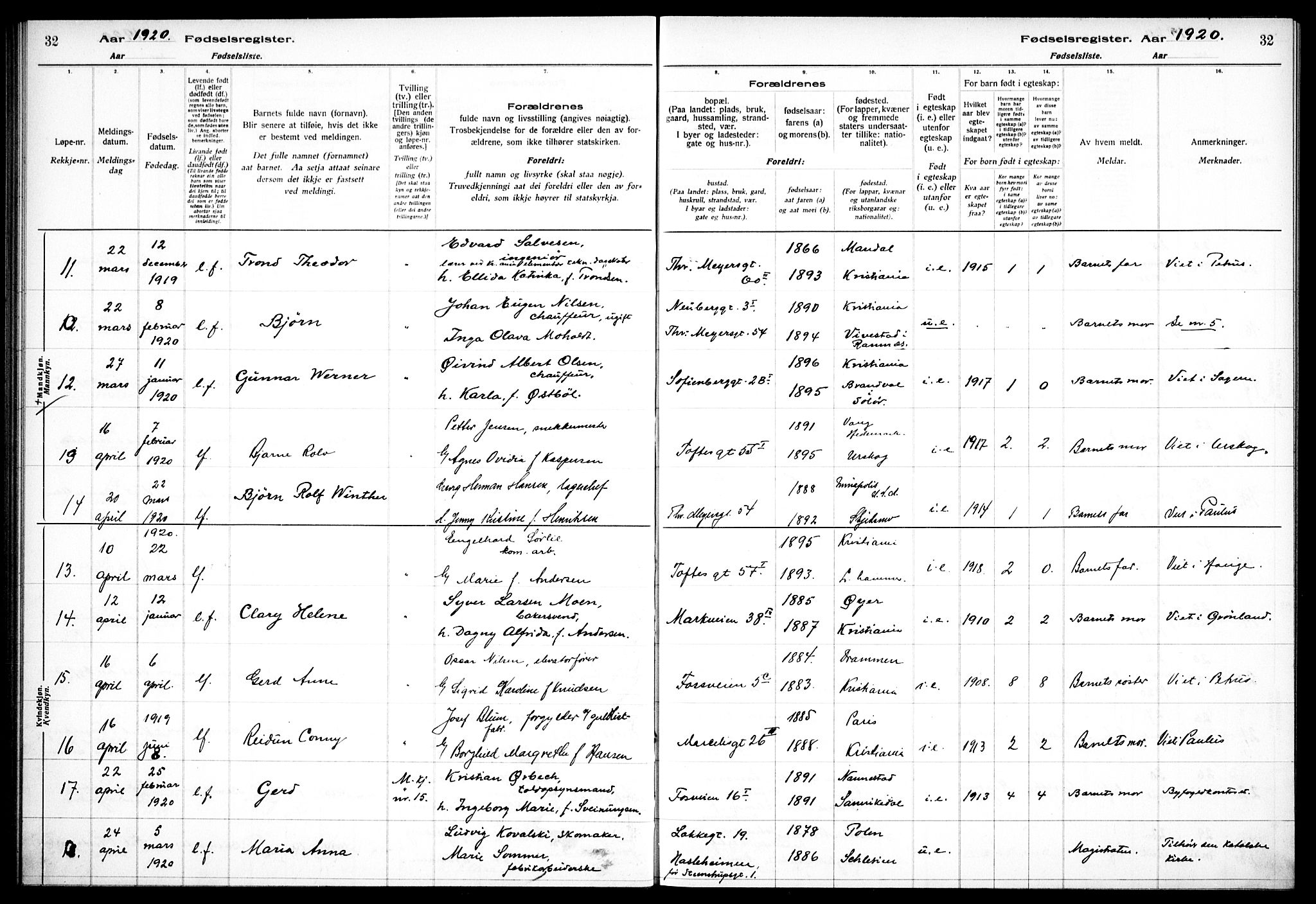 Hauge prestekontor Kirkebøker, AV/SAO-A-10849/J/Ja/L0001: Birth register no. 1, 1917-1938, p. 32