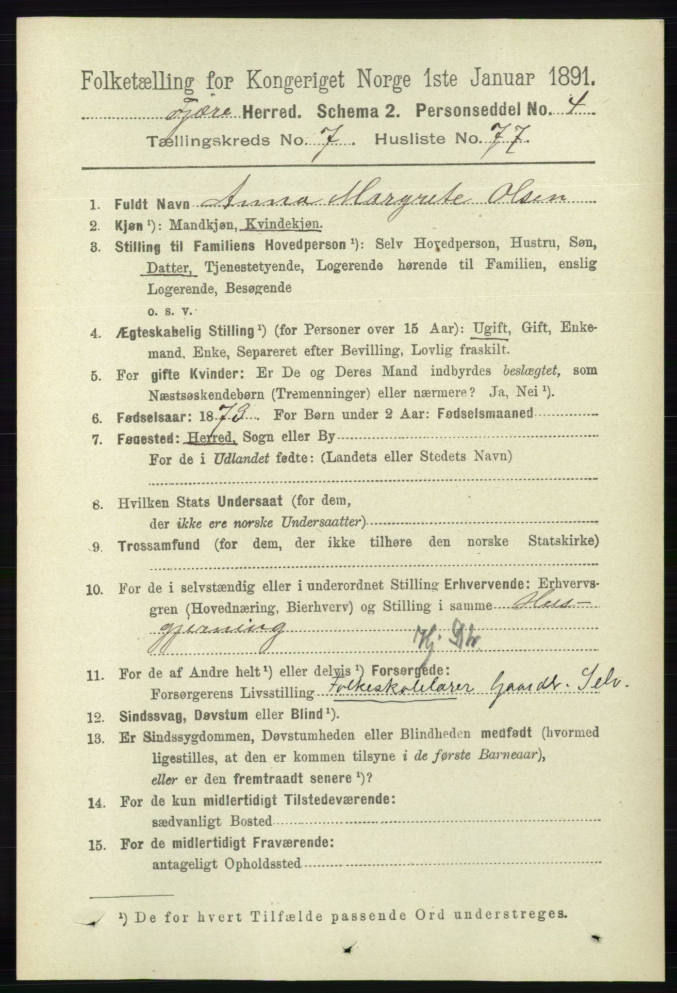 RA, 1891 census for 0923 Fjære, 1891, p. 3667