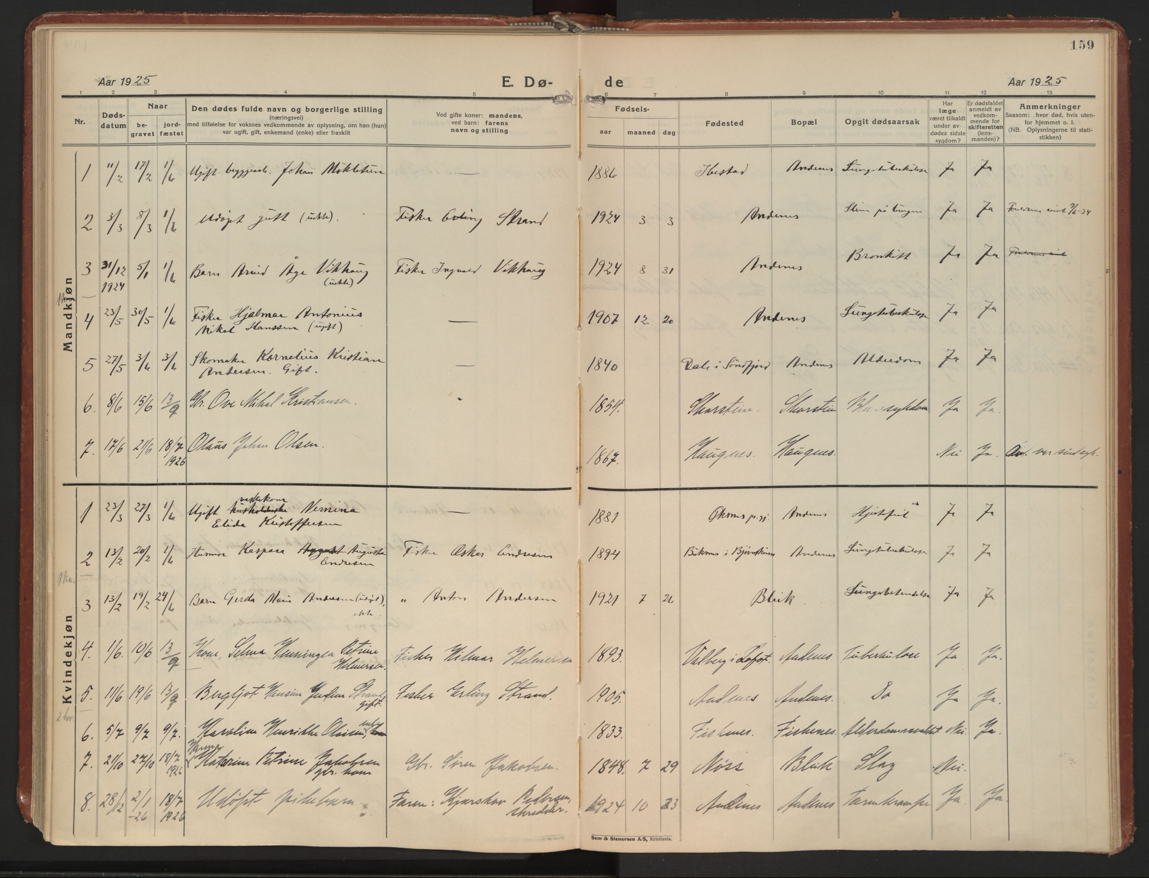 Ministerialprotokoller, klokkerbøker og fødselsregistre - Nordland, AV/SAT-A-1459/899/L1441: Parish register (official) no. 899A09, 1923-1939, p. 159