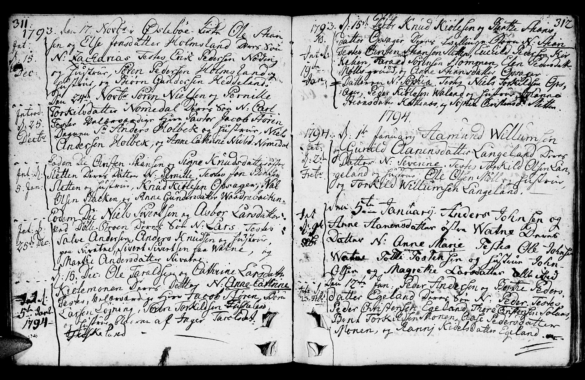 Holum sokneprestkontor, AV/SAK-1111-0022/F/Fa/Faa/L0003: Parish register (official) no. A 3, 1780-1821, p. 311-312