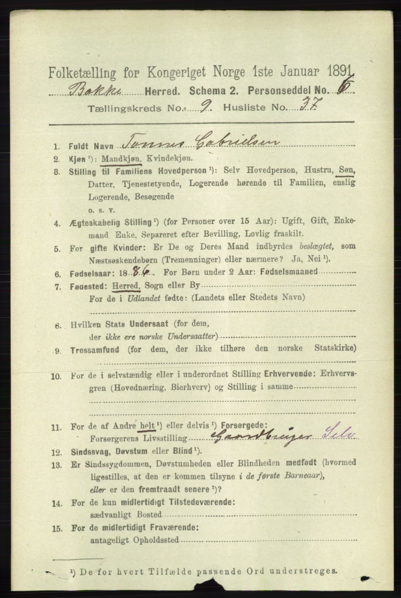 RA, 1891 census for 1045 Bakke, 1891, p. 1959