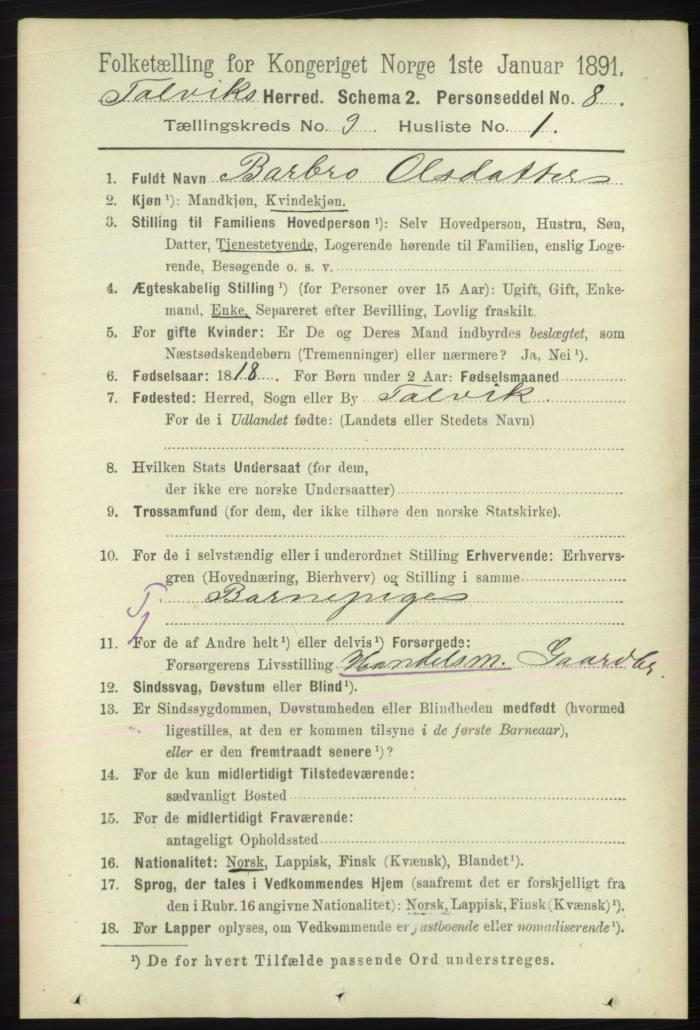 RA, 1891 census for 2013 Talvik, 1891, p. 2177