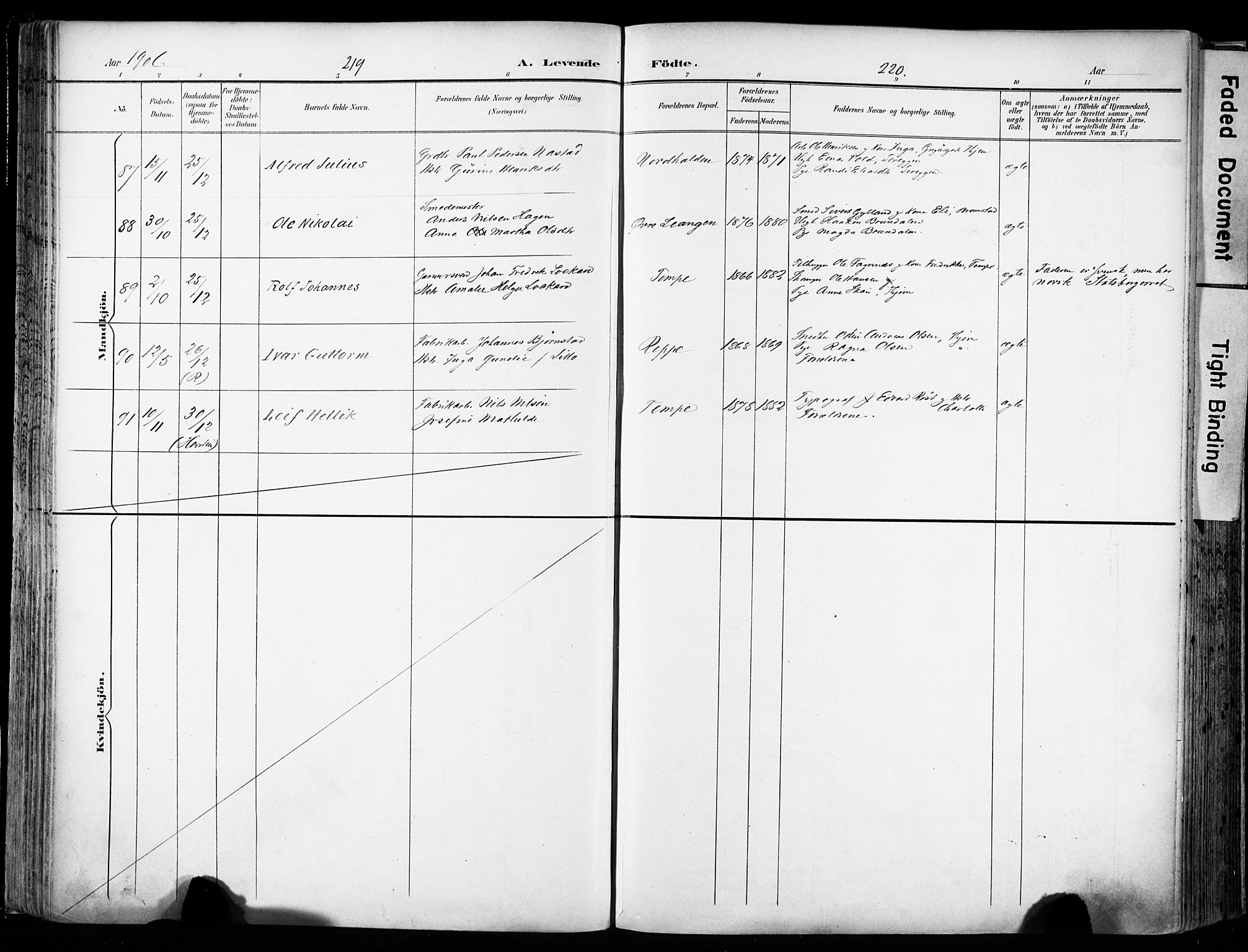 Ministerialprotokoller, klokkerbøker og fødselsregistre - Sør-Trøndelag, SAT/A-1456/606/L0301: Parish register (official) no. 606A16, 1894-1907, p. 219-220
