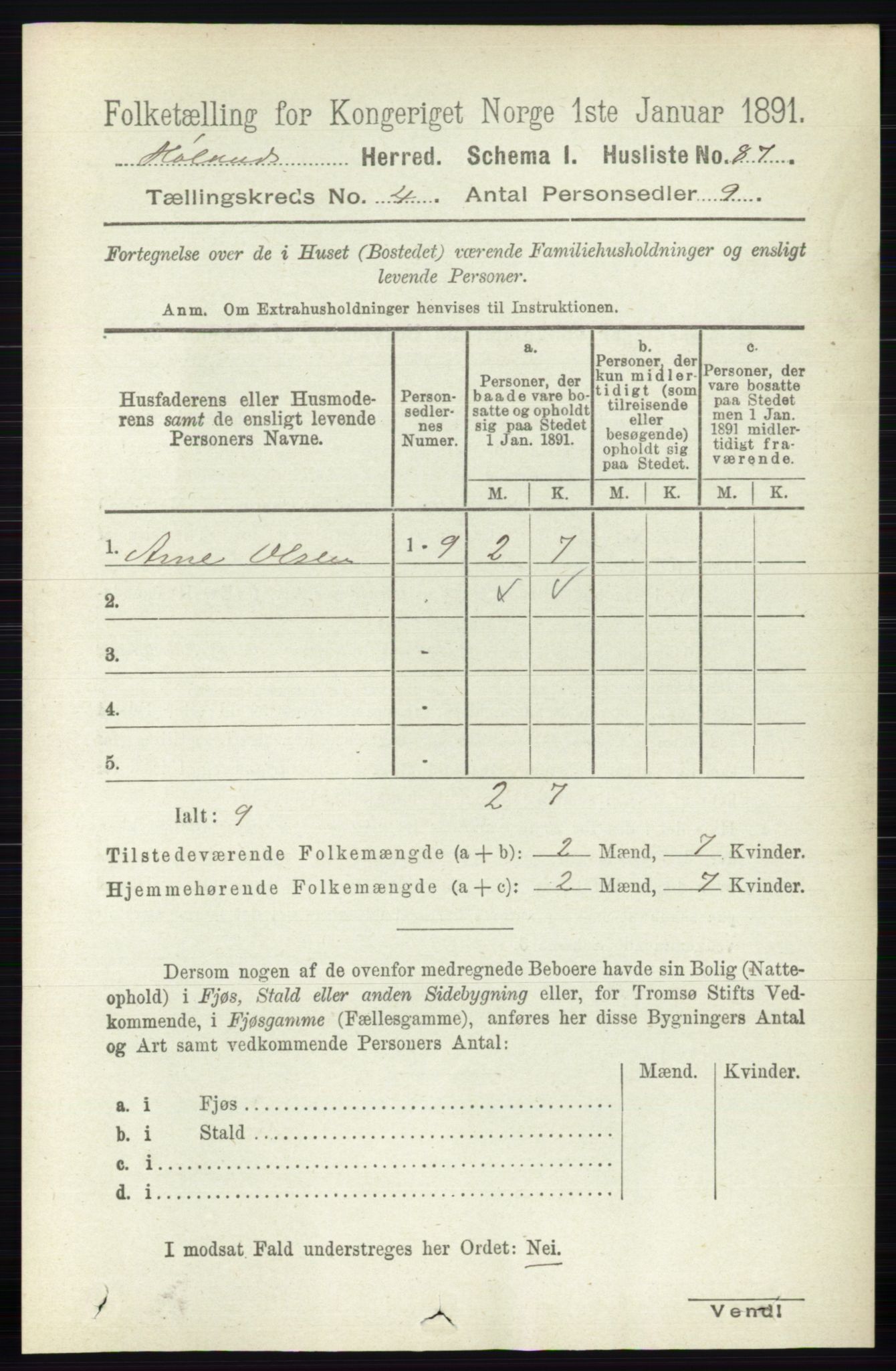 RA, 1891 census for 0221 Høland, 1891, p. 2543