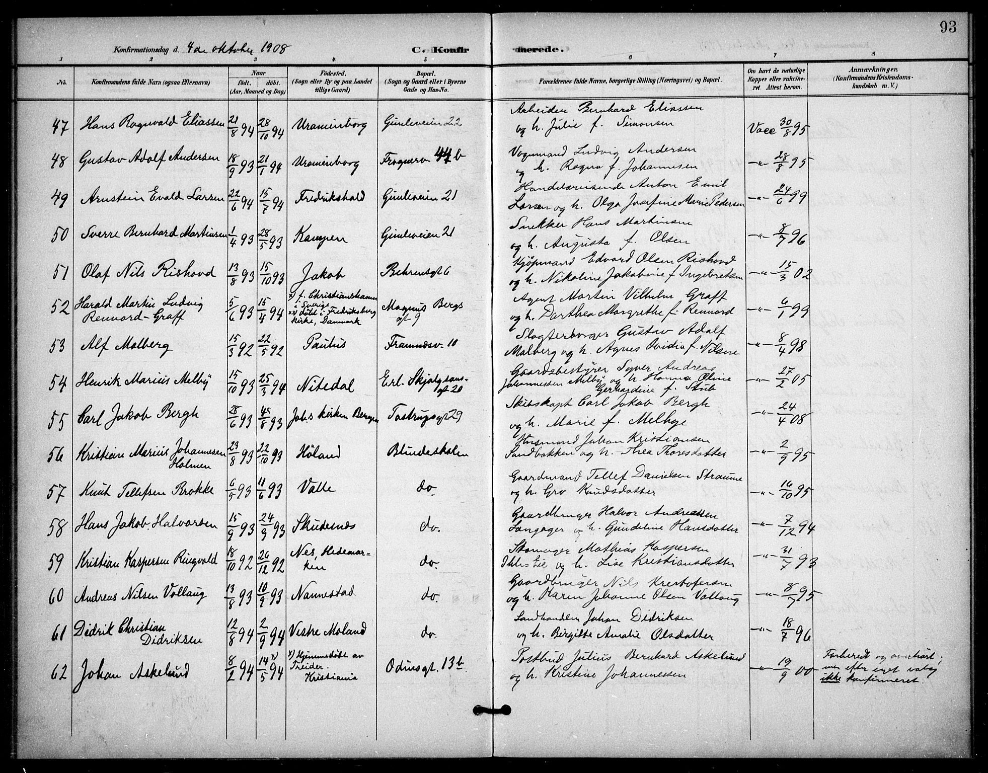 Frogner prestekontor Kirkebøker, AV/SAO-A-10886/F/Fa/L0001: Parish register (official) no. 1, 1898-1916, p. 93