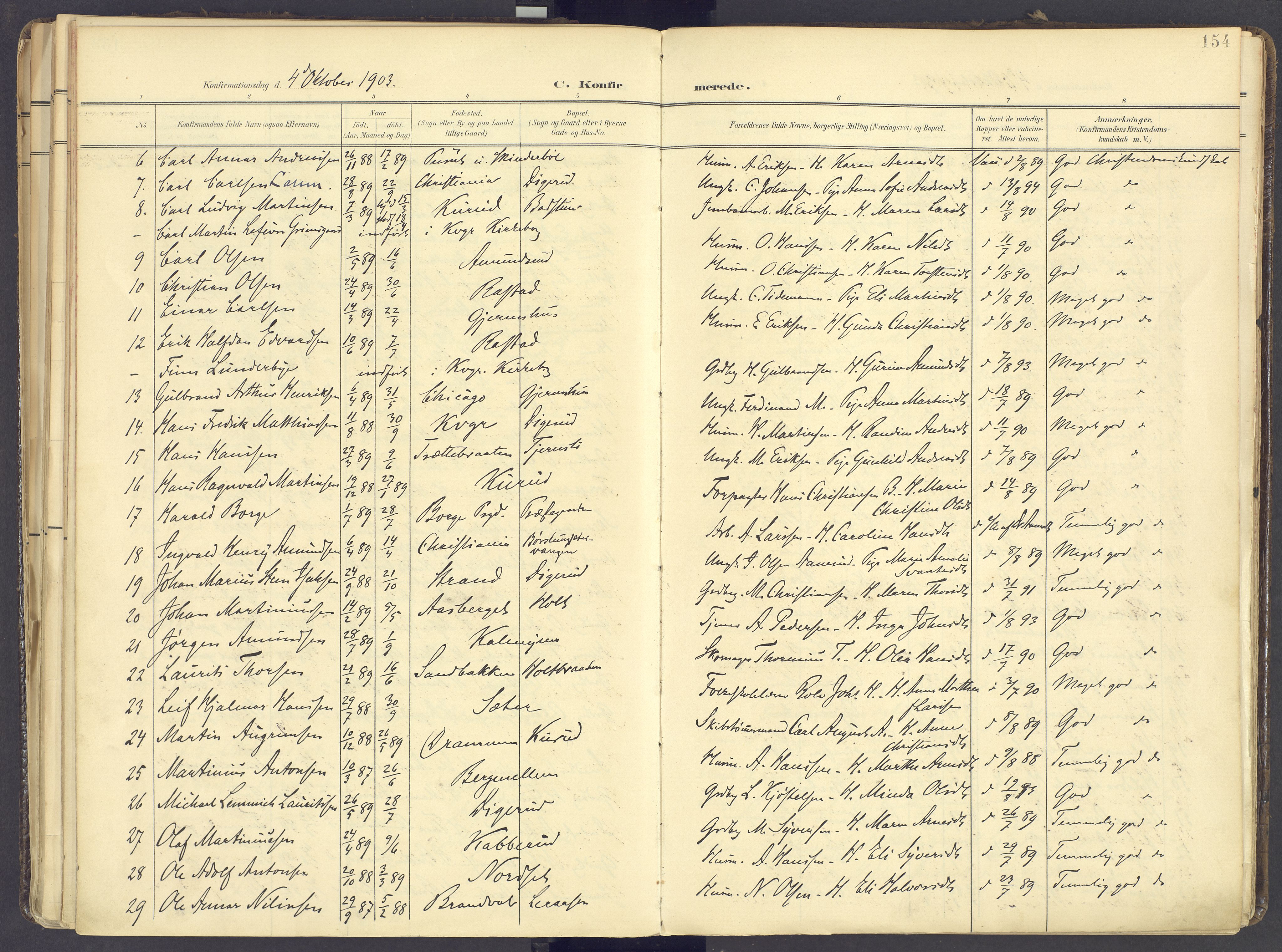 Vinger prestekontor, AV/SAH-PREST-024/H/Ha/Haa/L0017: Parish register (official) no. 17, 1901-1927, p. 154