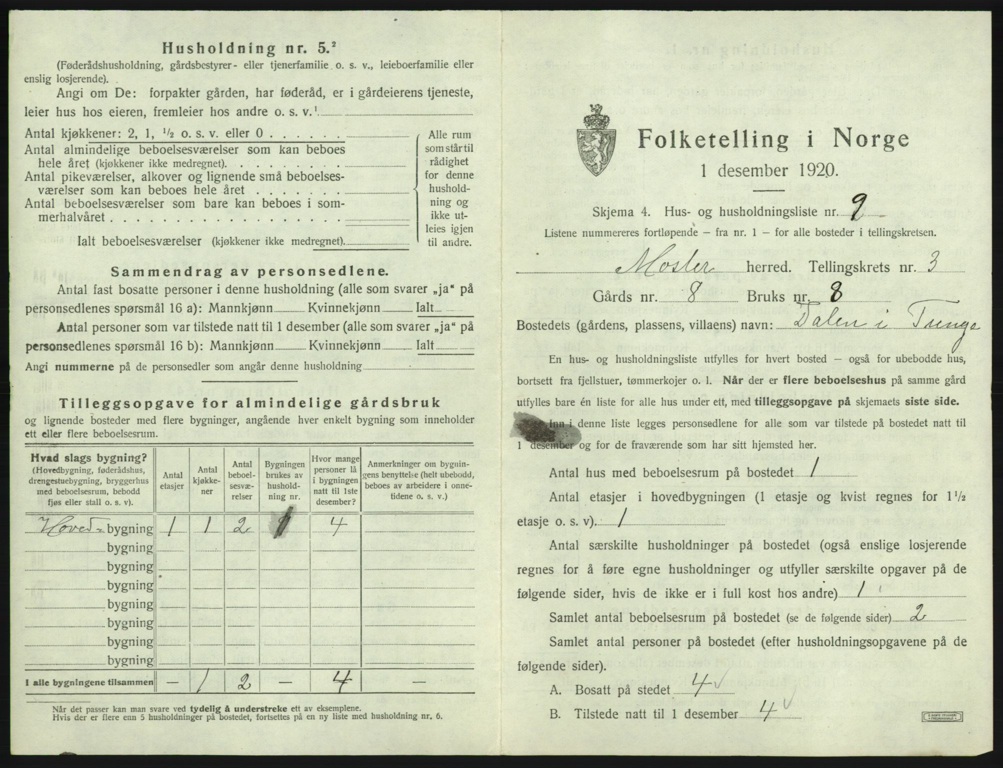 SAB, 1920 census for Moster, 1920, p. 130