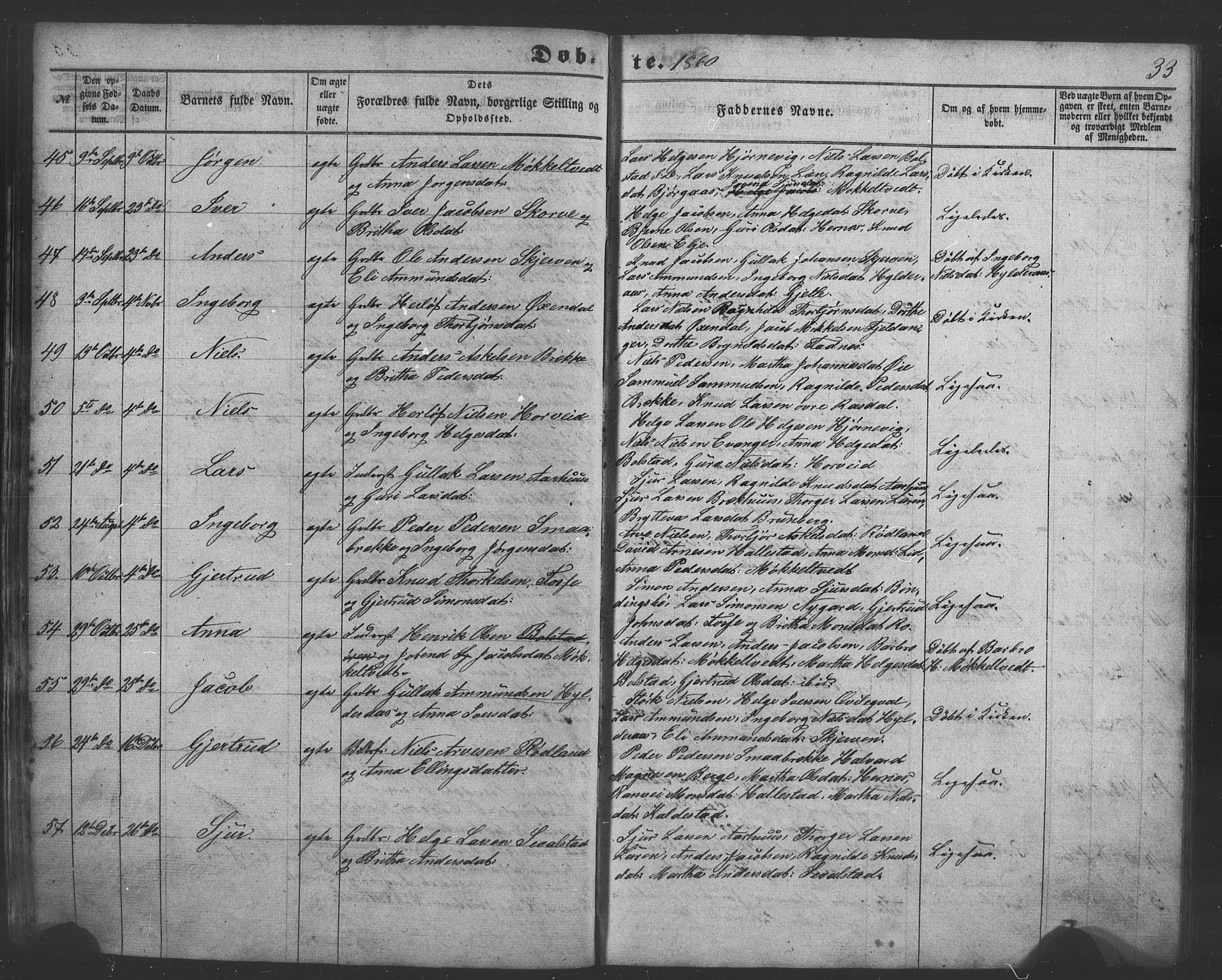 Evanger sokneprestembete, SAB/A-99924: Parish register (copy) no. A 1, 1855-1864, p. 33