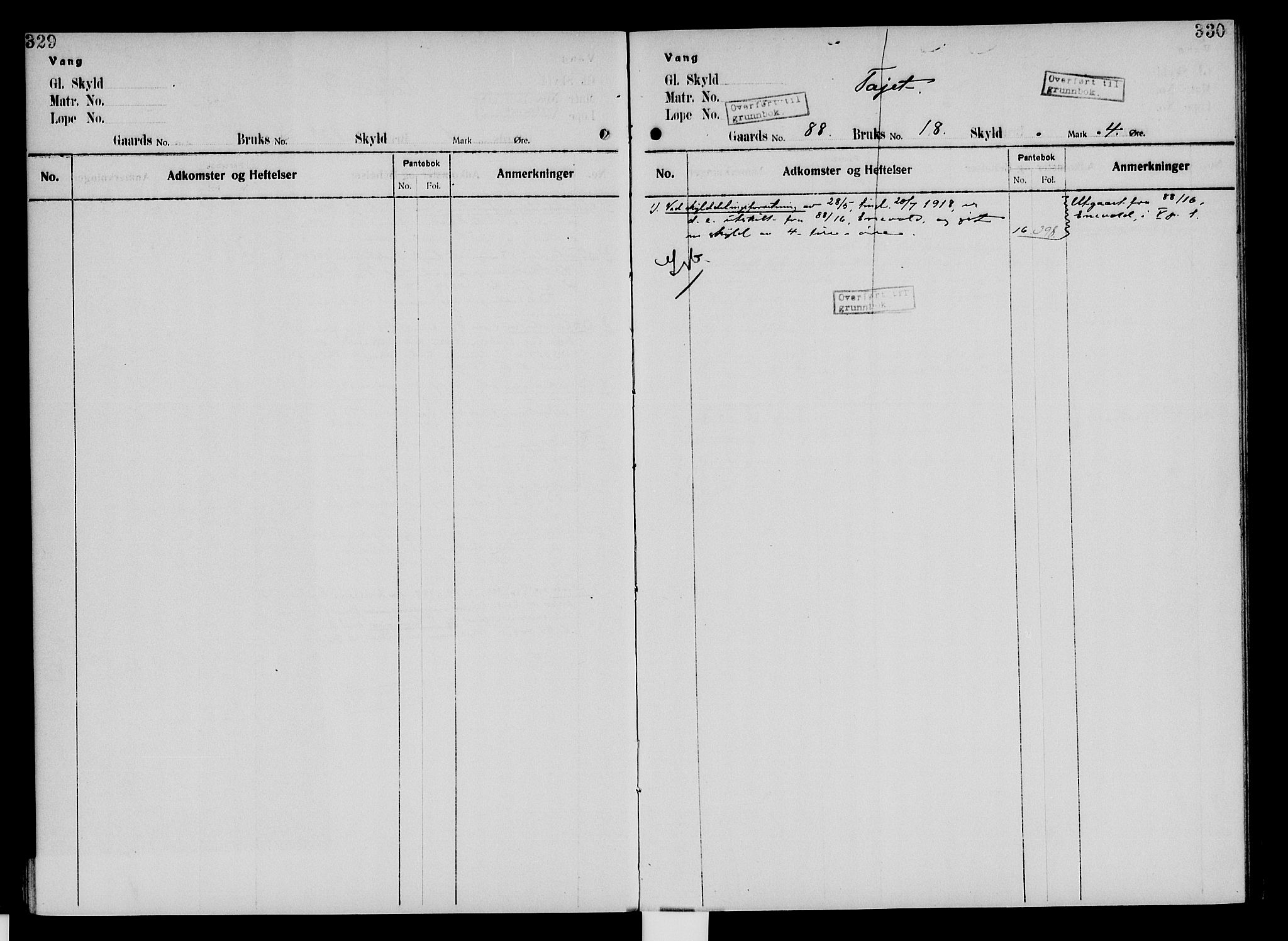 Nord-Hedmark sorenskriveri, SAH/TING-012/H/Ha/Had/Hade/L0005: Mortgage register no. 4.5, 1916-1940, p. 329-330