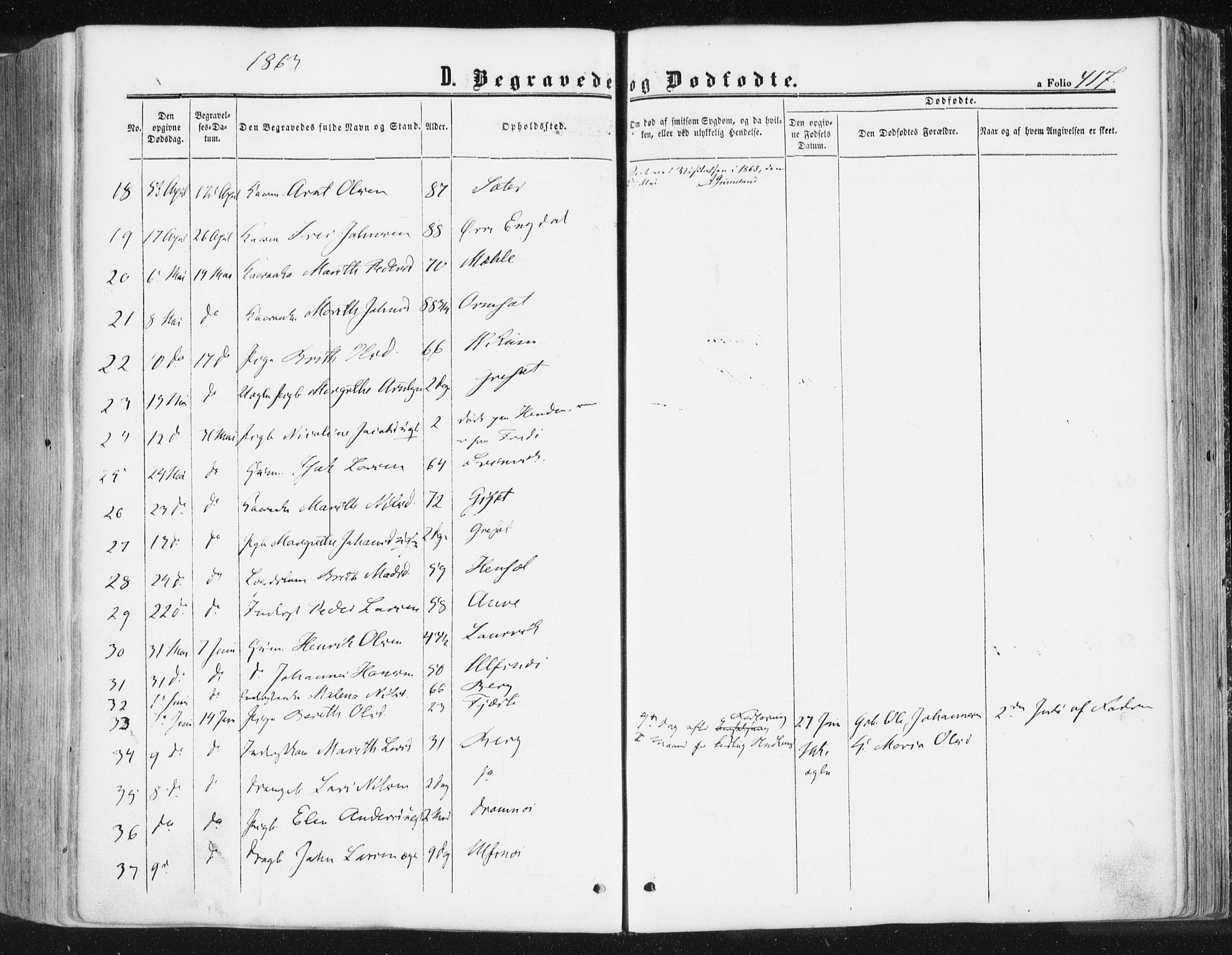 Ministerialprotokoller, klokkerbøker og fødselsregistre - Møre og Romsdal, AV/SAT-A-1454/578/L0905: Parish register (official) no. 578A04, 1859-1877, p. 417