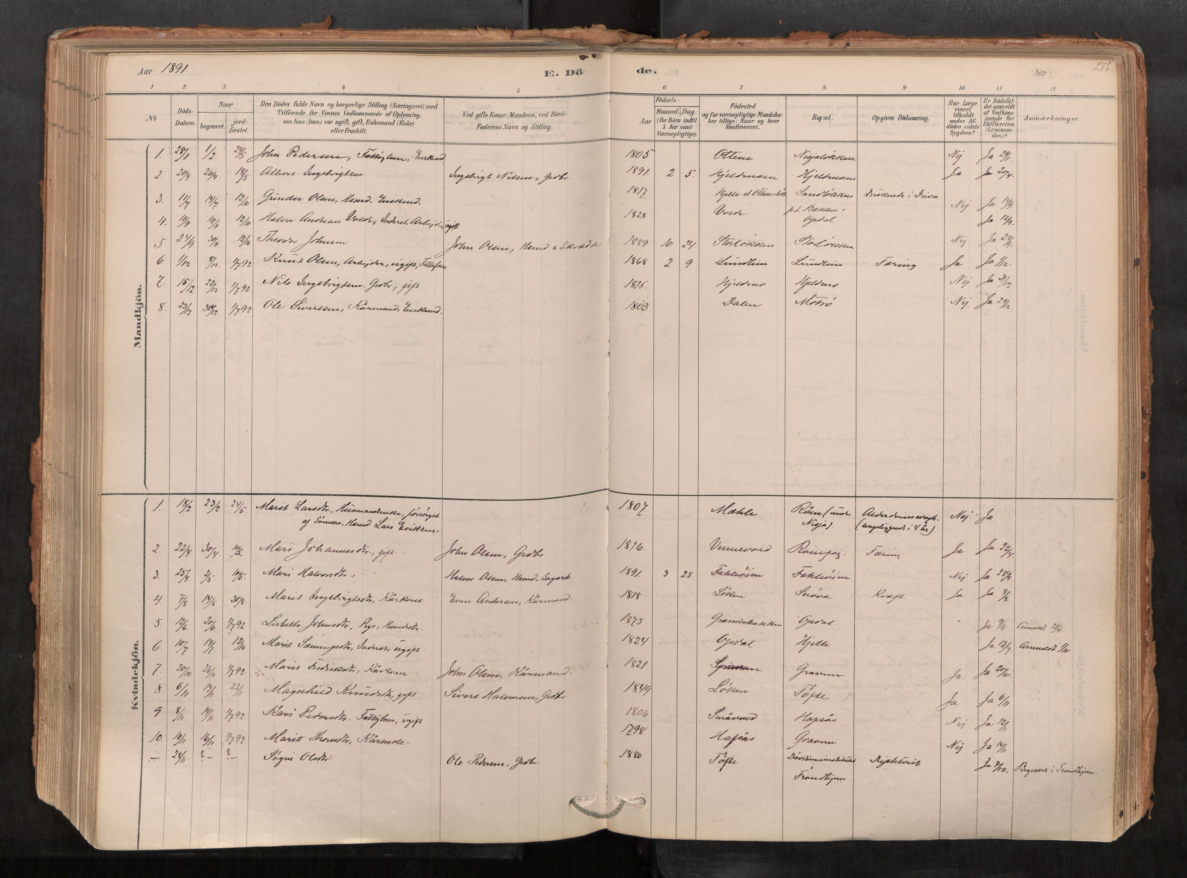 Sunndal sokneprestkontor, AV/SAT-A-1085/1/I/I1/I1a/L0001: Parish register (official) no. 1, 1877-1914, p. 286