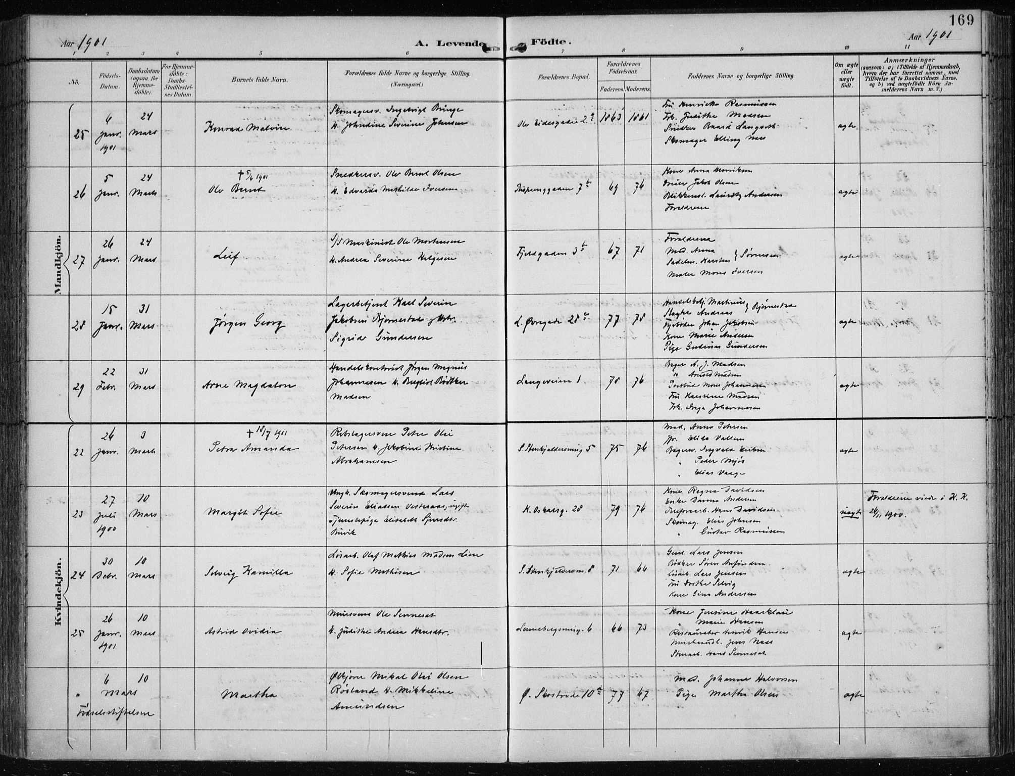 Korskirken sokneprestembete, AV/SAB-A-76101/H/Hab: Parish register (copy) no. B 10, 1896-1905, p. 169