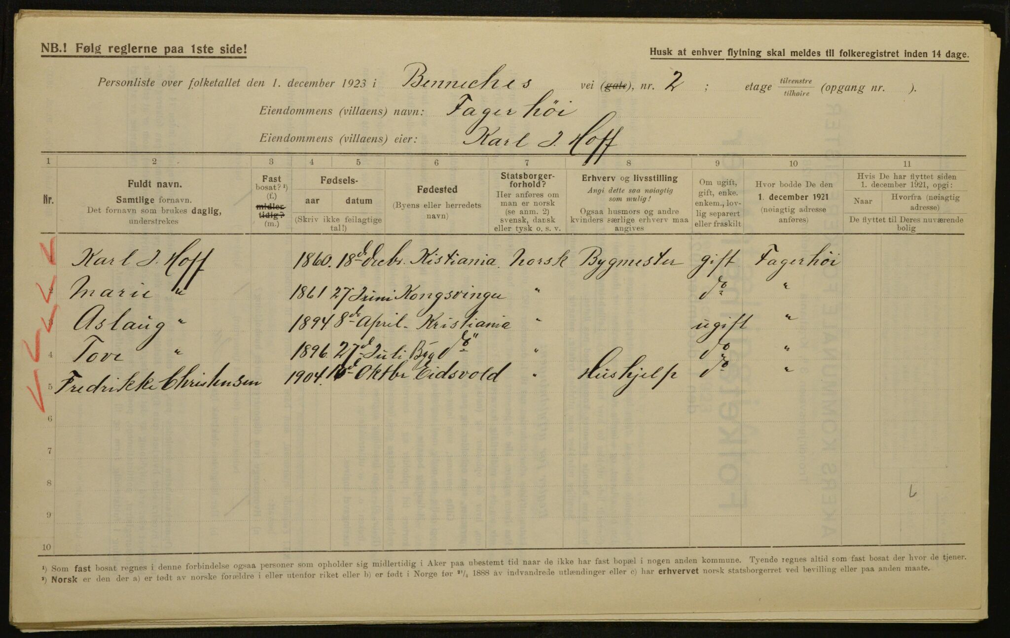 , Municipal Census 1923 for Aker, 1923, p. 350