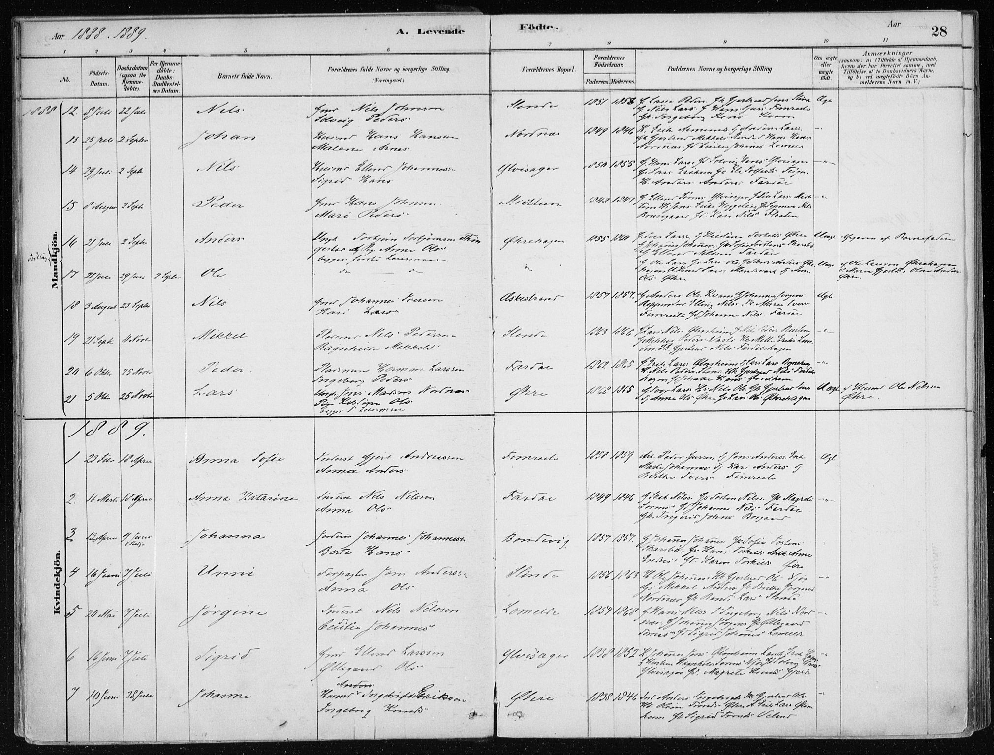 Sogndal sokneprestembete, AV/SAB-A-81301/H/Haa/Haac/L0001: Parish register (official) no. C 1, 1878-1907, p. 28