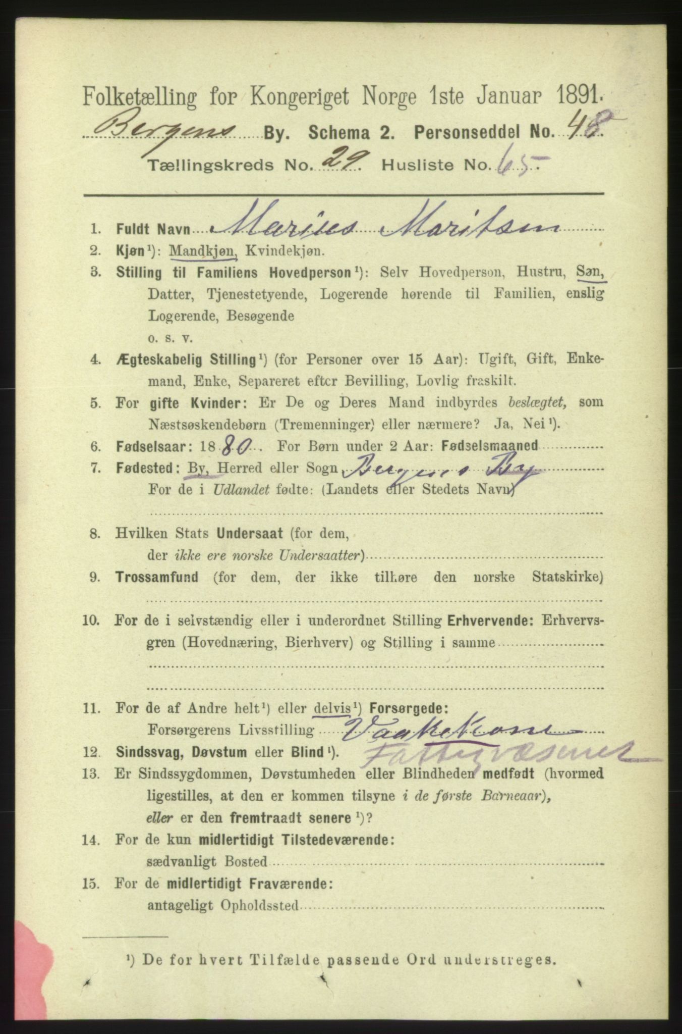 RA, 1891 Census for 1301 Bergen, 1891, p. 38091