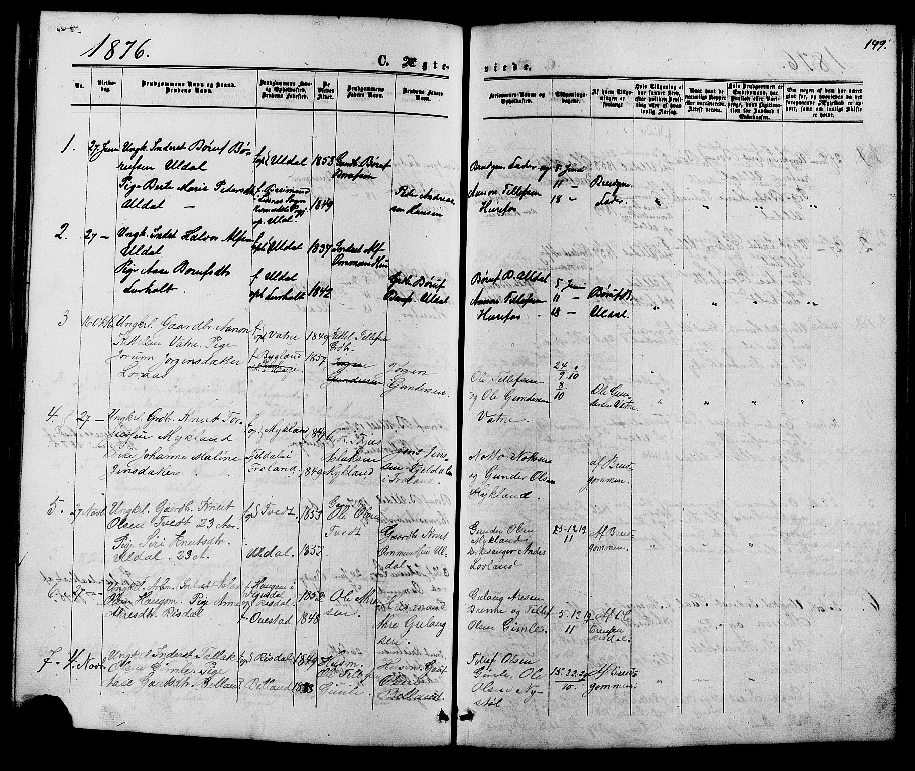 Herefoss sokneprestkontor, SAK/1111-0019/F/Fb/Fbc/L0002: Parish register (copy) no. B 2, 1867-1886, p. 149