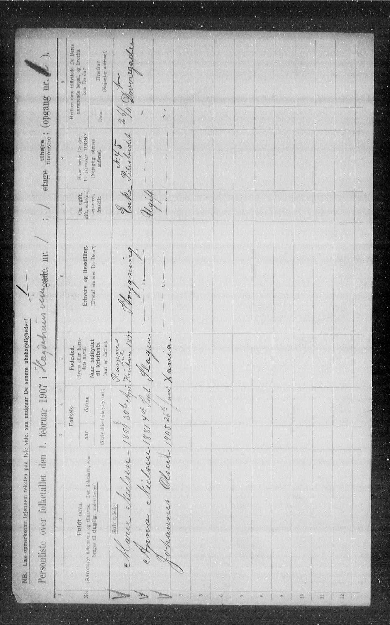 OBA, Municipal Census 1907 for Kristiania, 1907, p. 18568