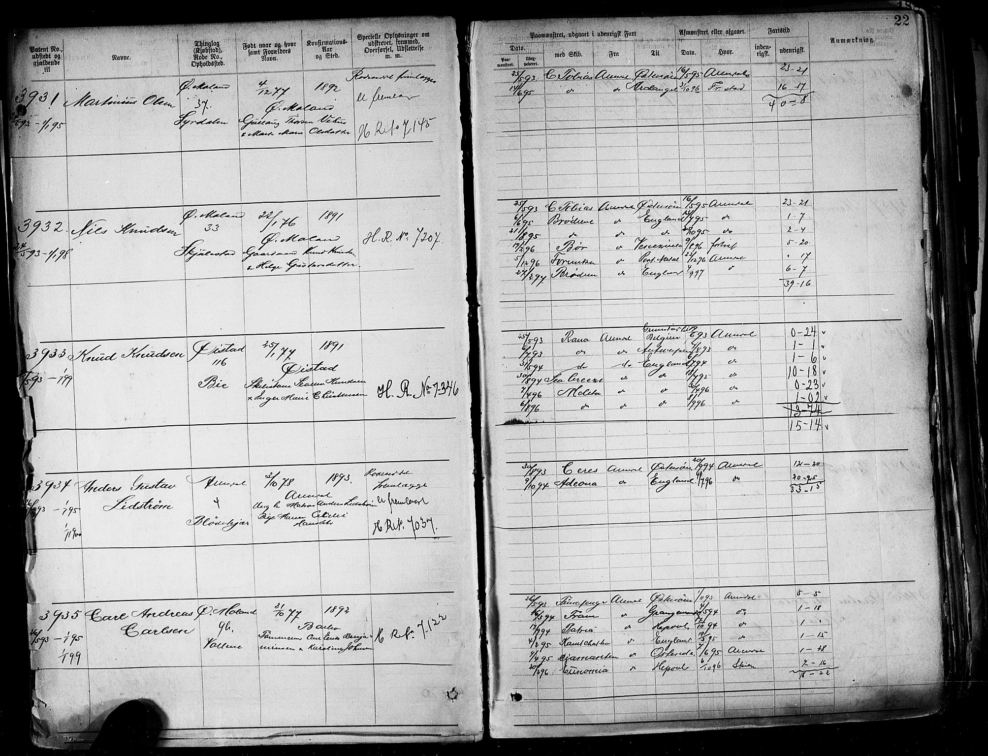 Arendal mønstringskrets, AV/SAK-2031-0012/F/Fa/L0004: Annotasjonsrulle nr 3828-4715 og nr 1-1296, S-4, 1892-1918, p. 25