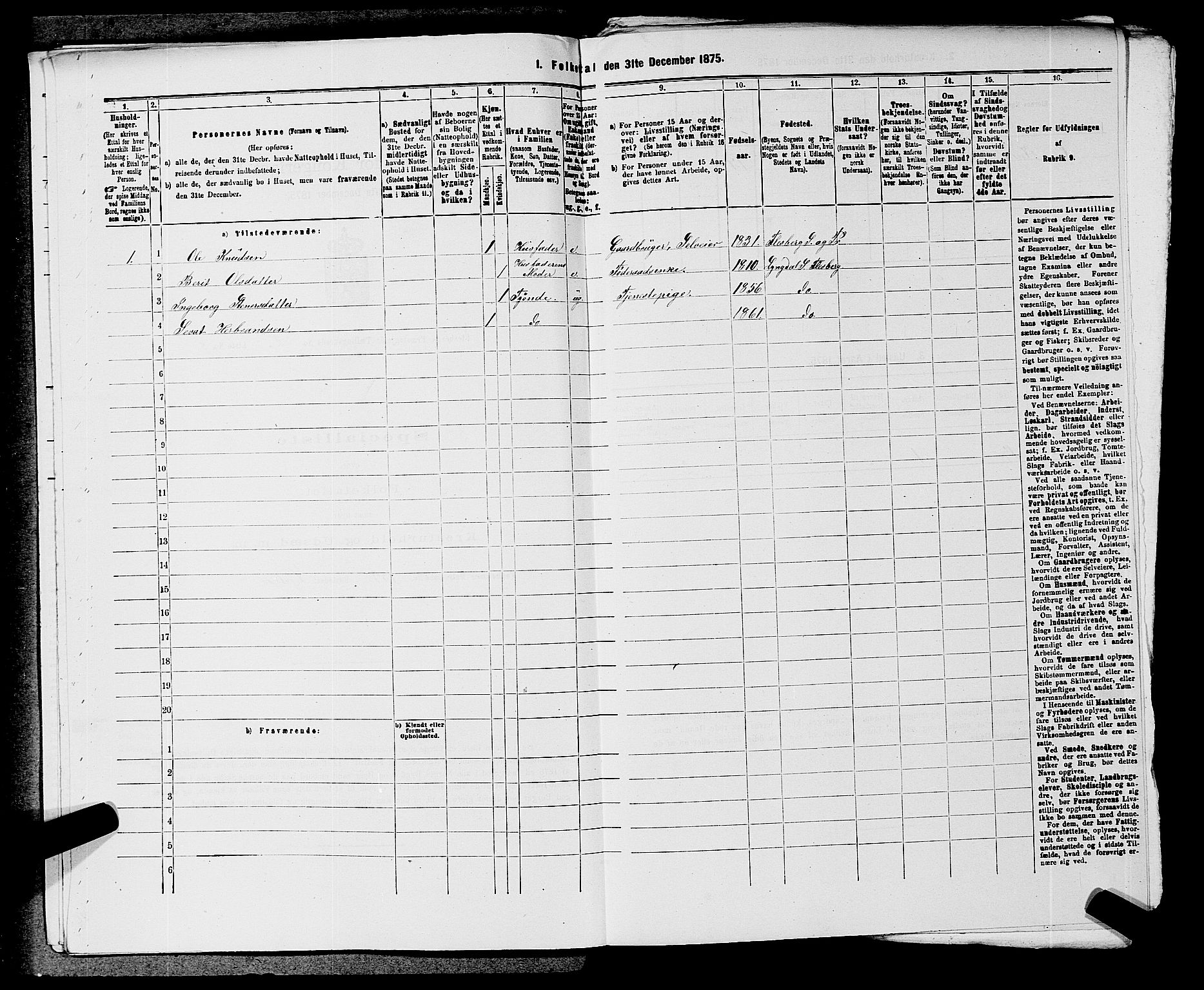 SAKO, 1875 census for 0631P Flesberg, 1875, p. 476