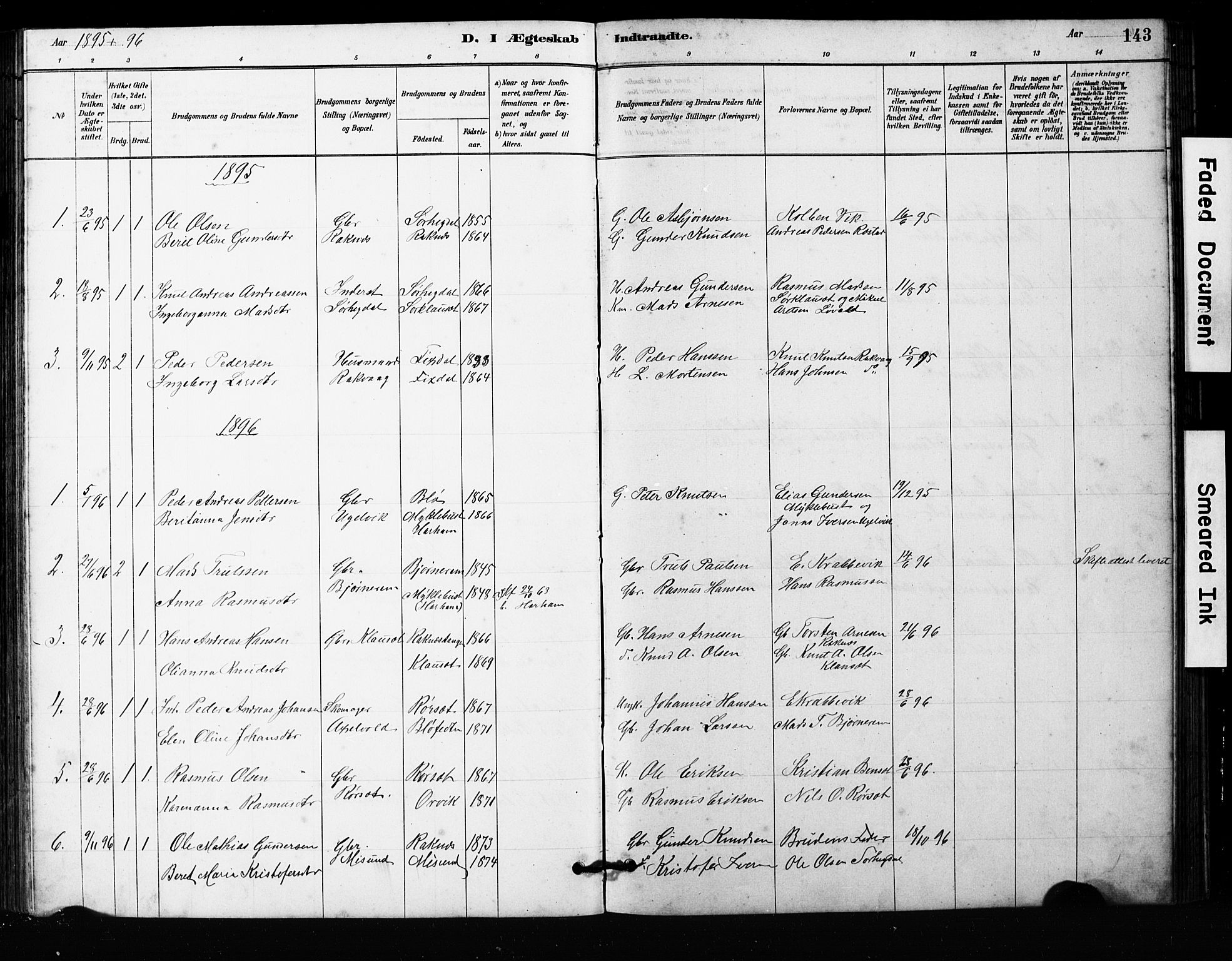 Ministerialprotokoller, klokkerbøker og fødselsregistre - Møre og Romsdal, SAT/A-1454/563/L0737: Parish register (copy) no. 563C01, 1878-1916, p. 143