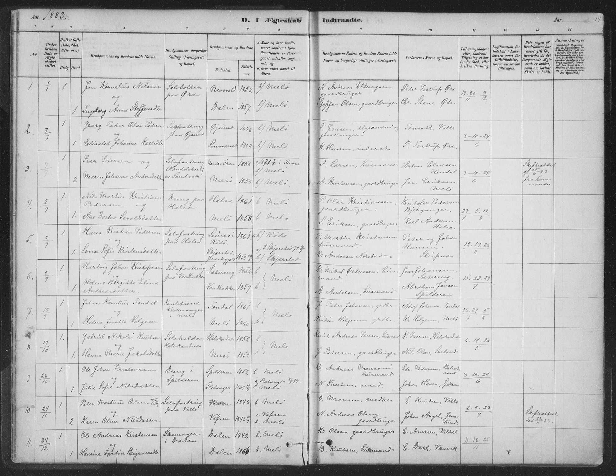 Ministerialprotokoller, klokkerbøker og fødselsregistre - Nordland, SAT/A-1459/843/L0627: Parish register (official) no. 843A02, 1878-1908, p. 14