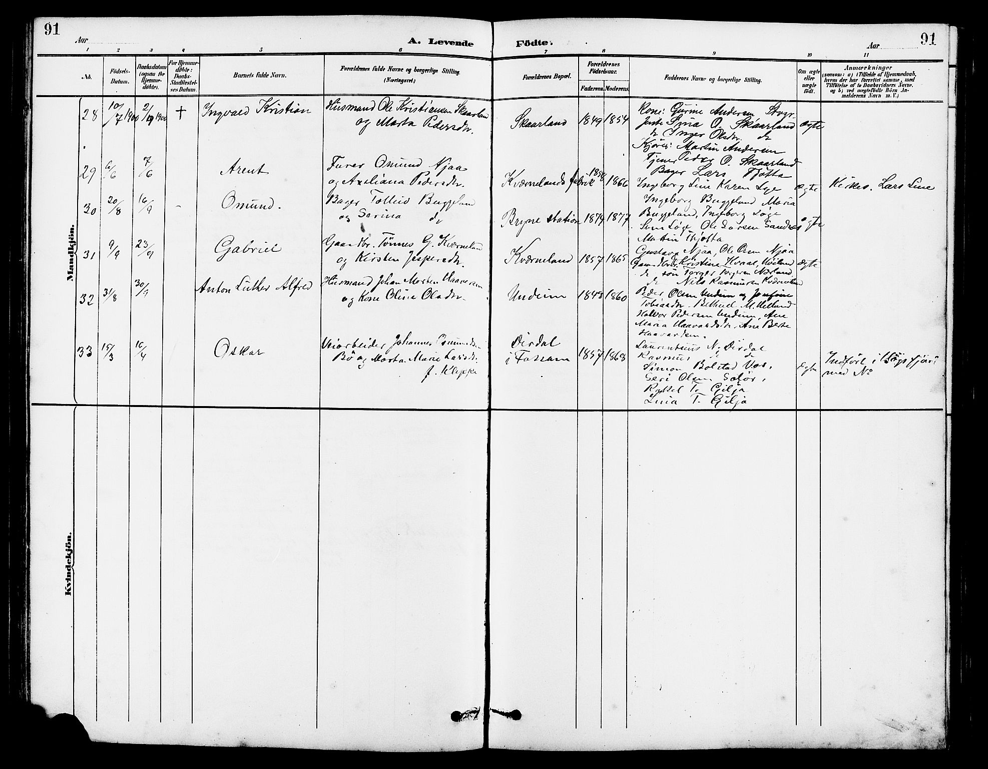 Lye sokneprestkontor, AV/SAST-A-101794/001/30BB/L0007: Parish register (copy) no. B 8, 1889-1909, p. 91