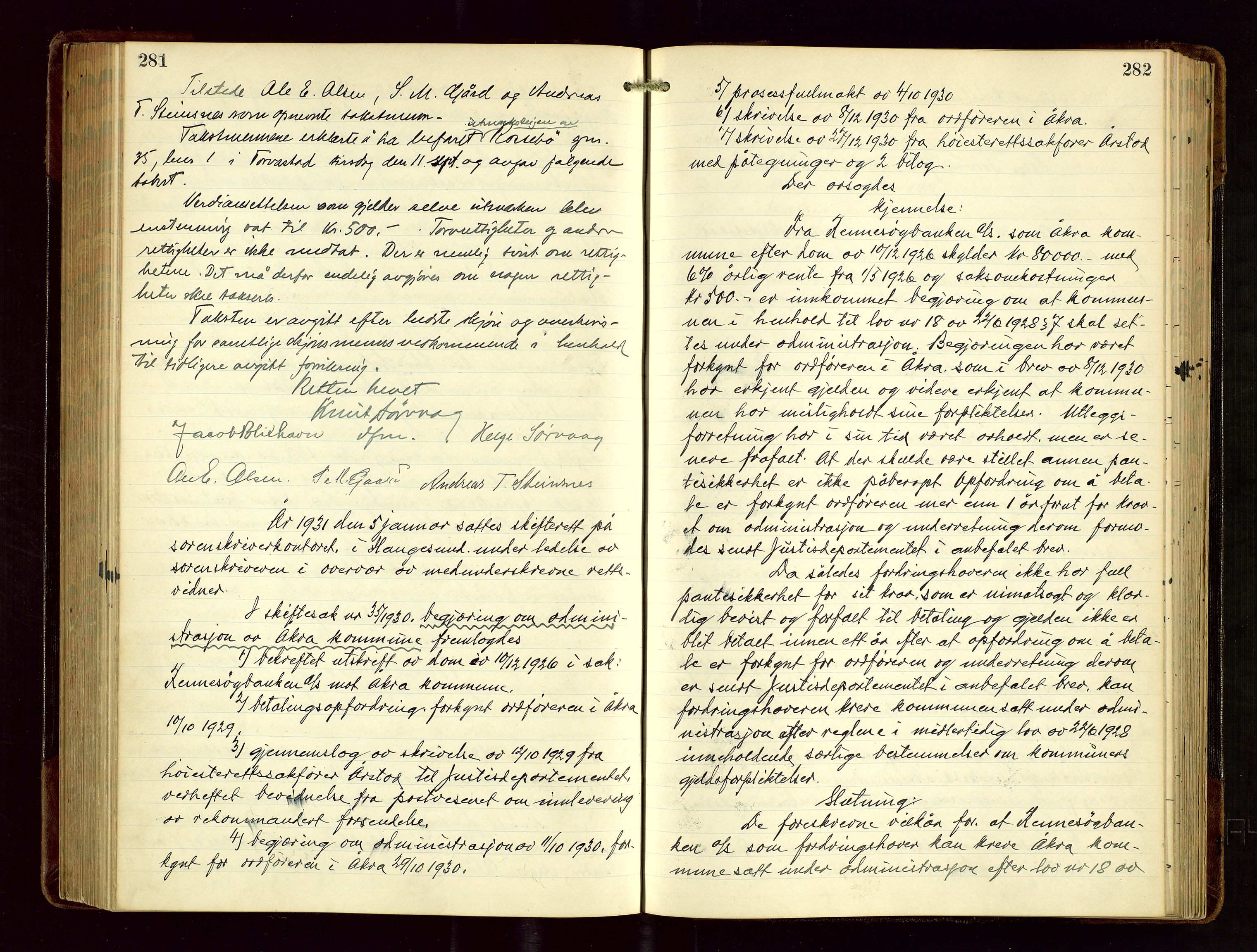 Karmsund sorenskriveri, AV/SAST-A-100311/01/IV/IVDBA/L0008: SKIFTEPROTOKOLL TORV/TYSV/SKJOLD/VATS, 1924-1934, p. 281-282