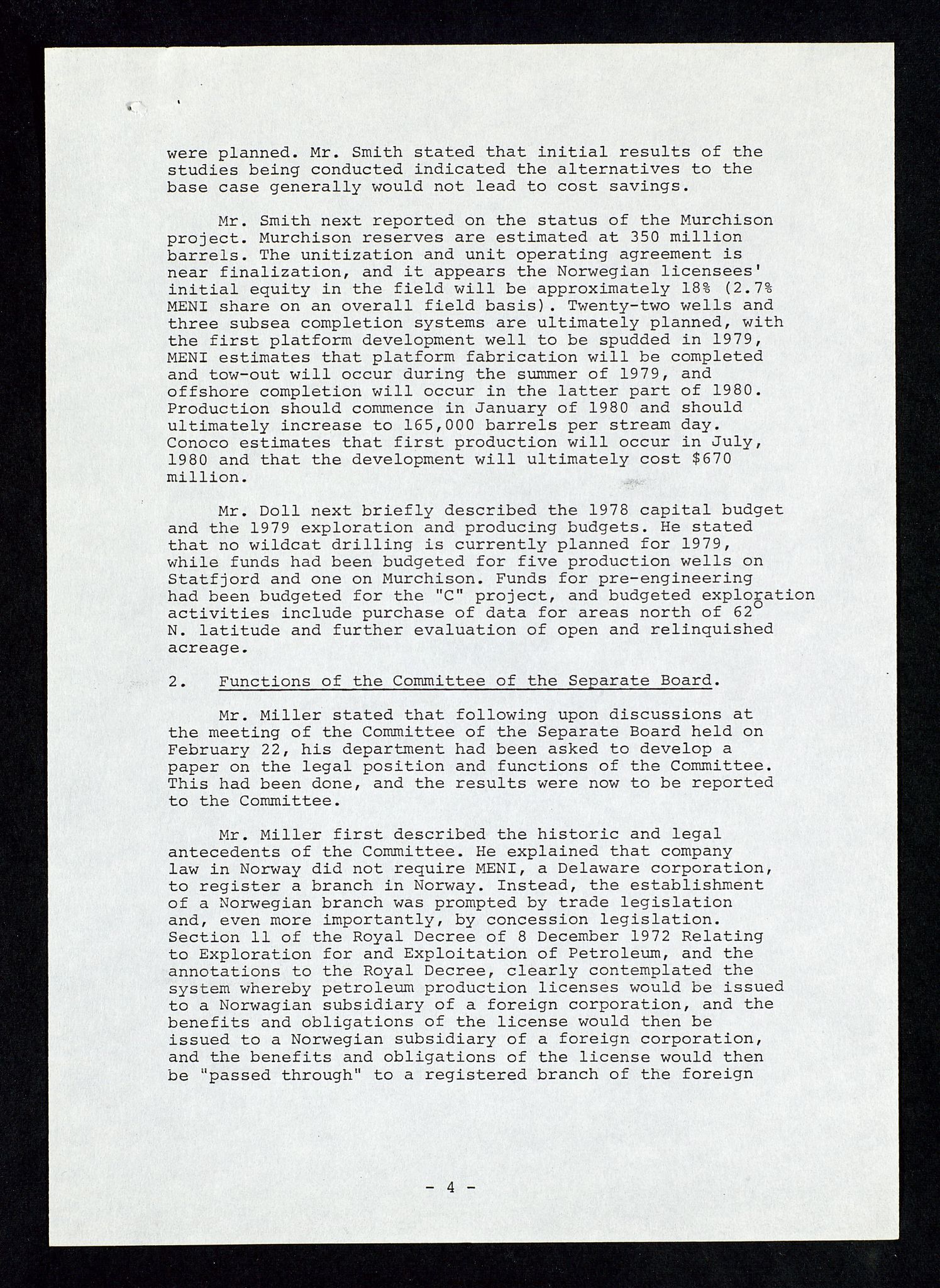 Pa 1578 - Mobil Exploration Norway Incorporated, AV/SAST-A-102024/4/D/Da/L0168: Sak og korrespondanse og styremøter, 1973-1986, p. 12