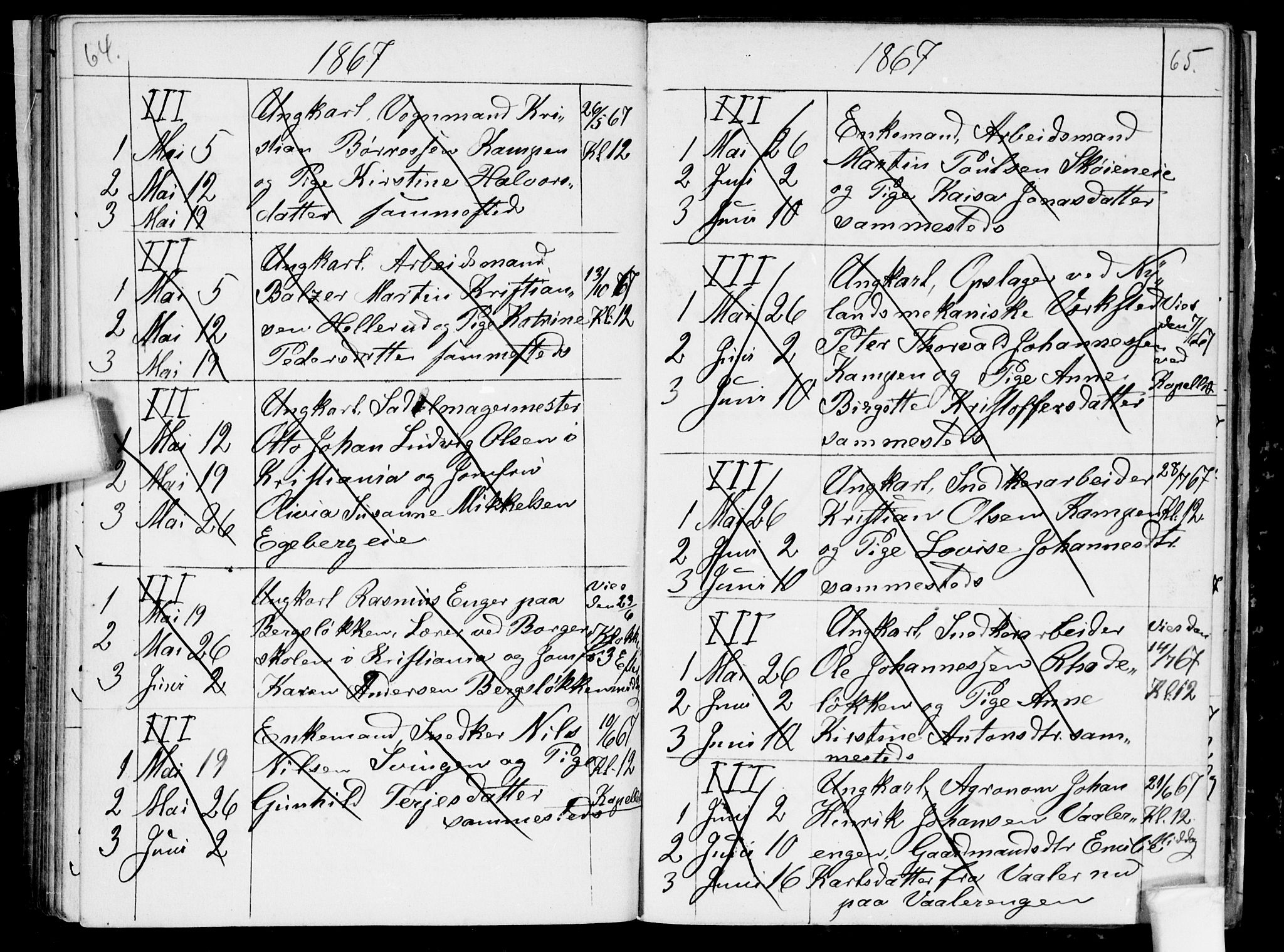 Østre Aker prestekontor Kirkebøker, SAO/A-10840/H/Ha/L0002: Banns register no. I 2, 1861-1872, p. 64-65
