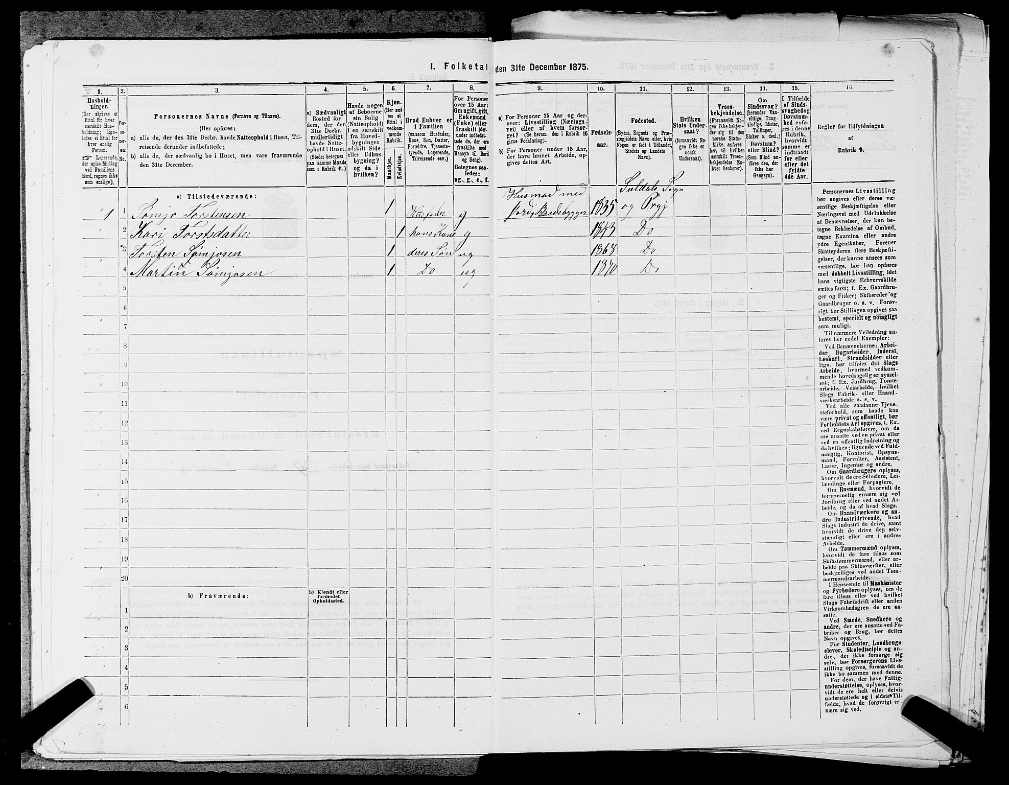 SAST, 1875 census for 1134P Suldal, 1875, p. 496