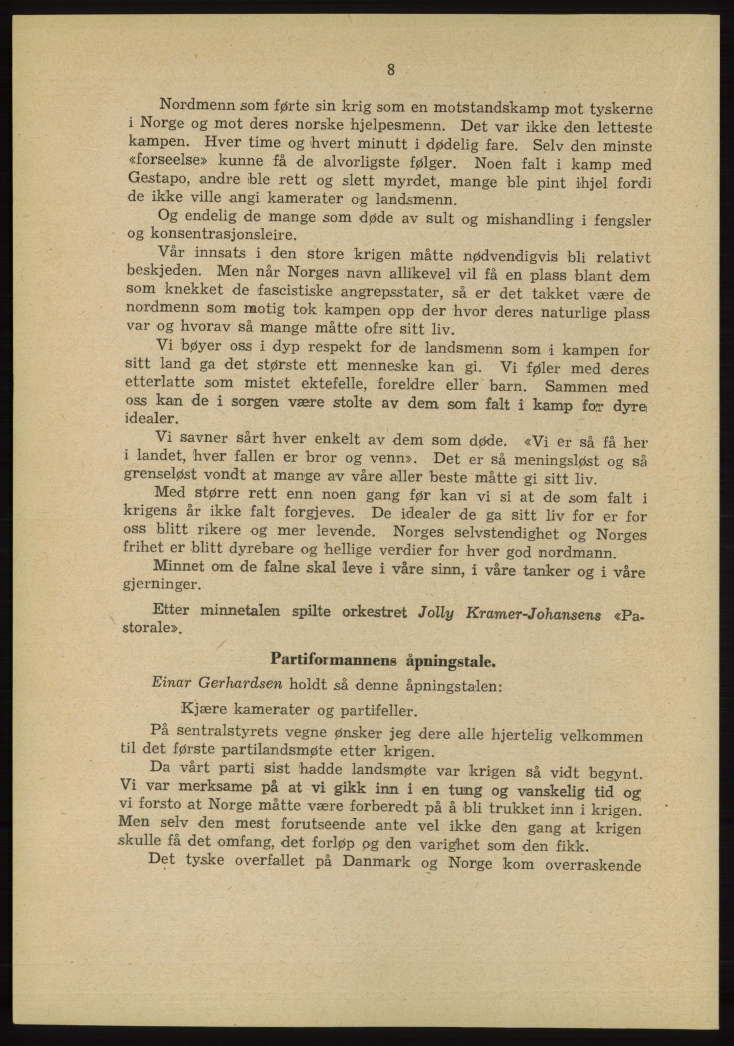 Det norske Arbeiderparti - publikasjoner, AAB/-/-/-: Protokoll over forhandlingene på landsmøtet 31. august og 1.-2. september 1945, 1945, p. 8