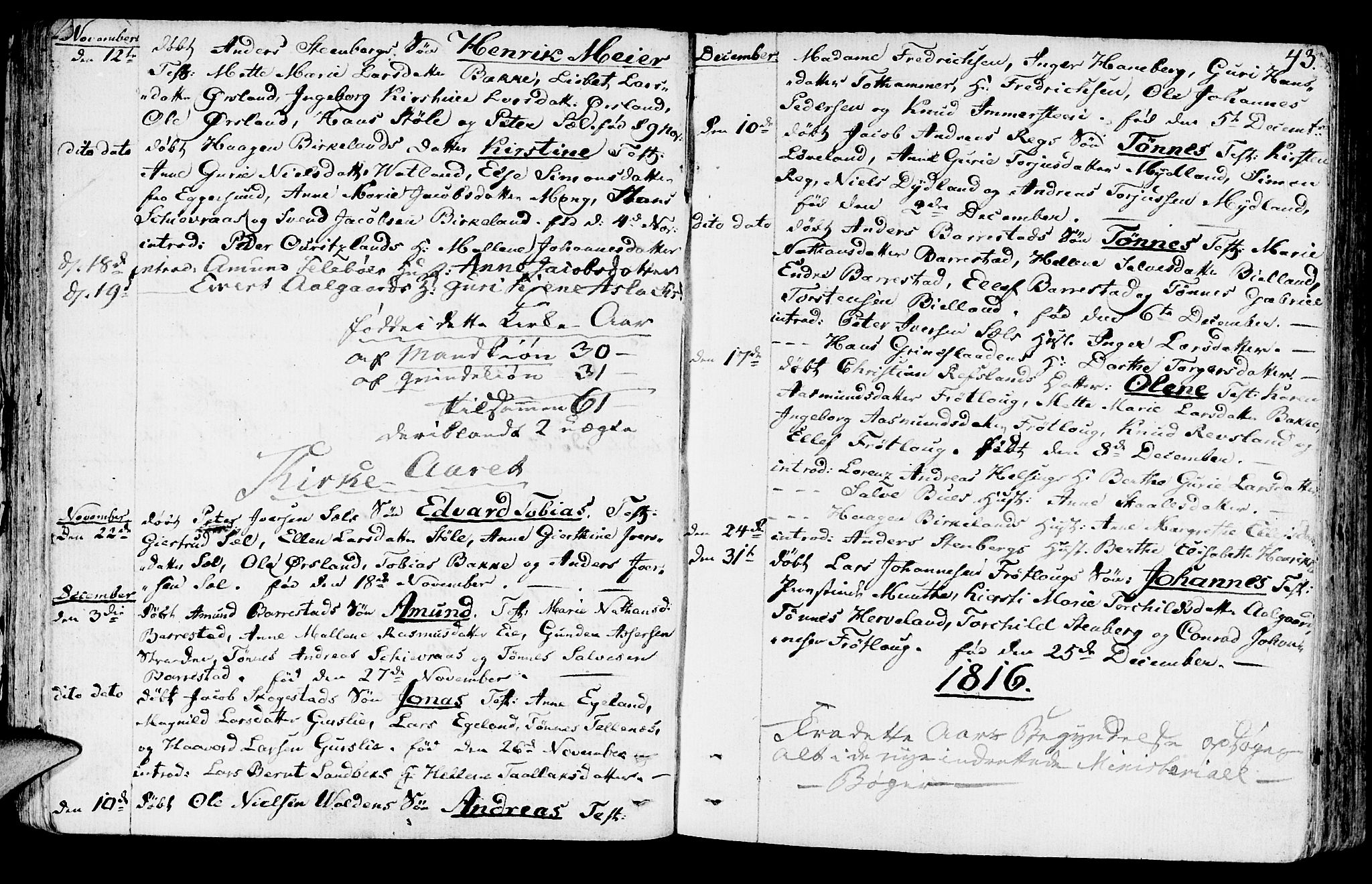 Sokndal sokneprestkontor, AV/SAST-A-101808: Parish register (official) no. A 5, 1806-1826, p. 43