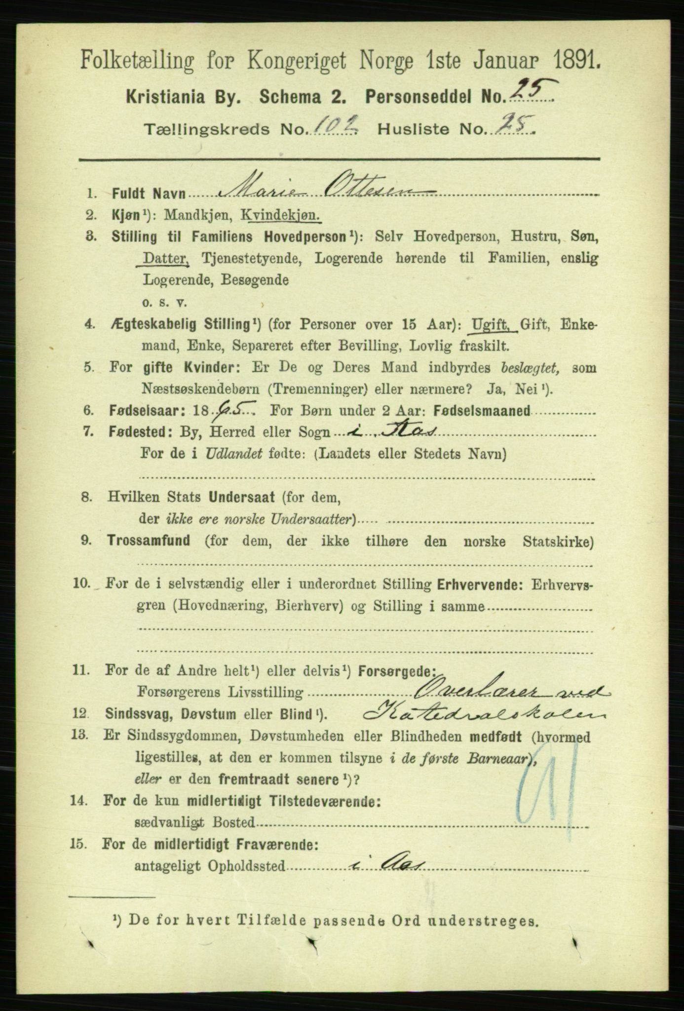 RA, 1891 census for 0301 Kristiania, 1891, p. 51096