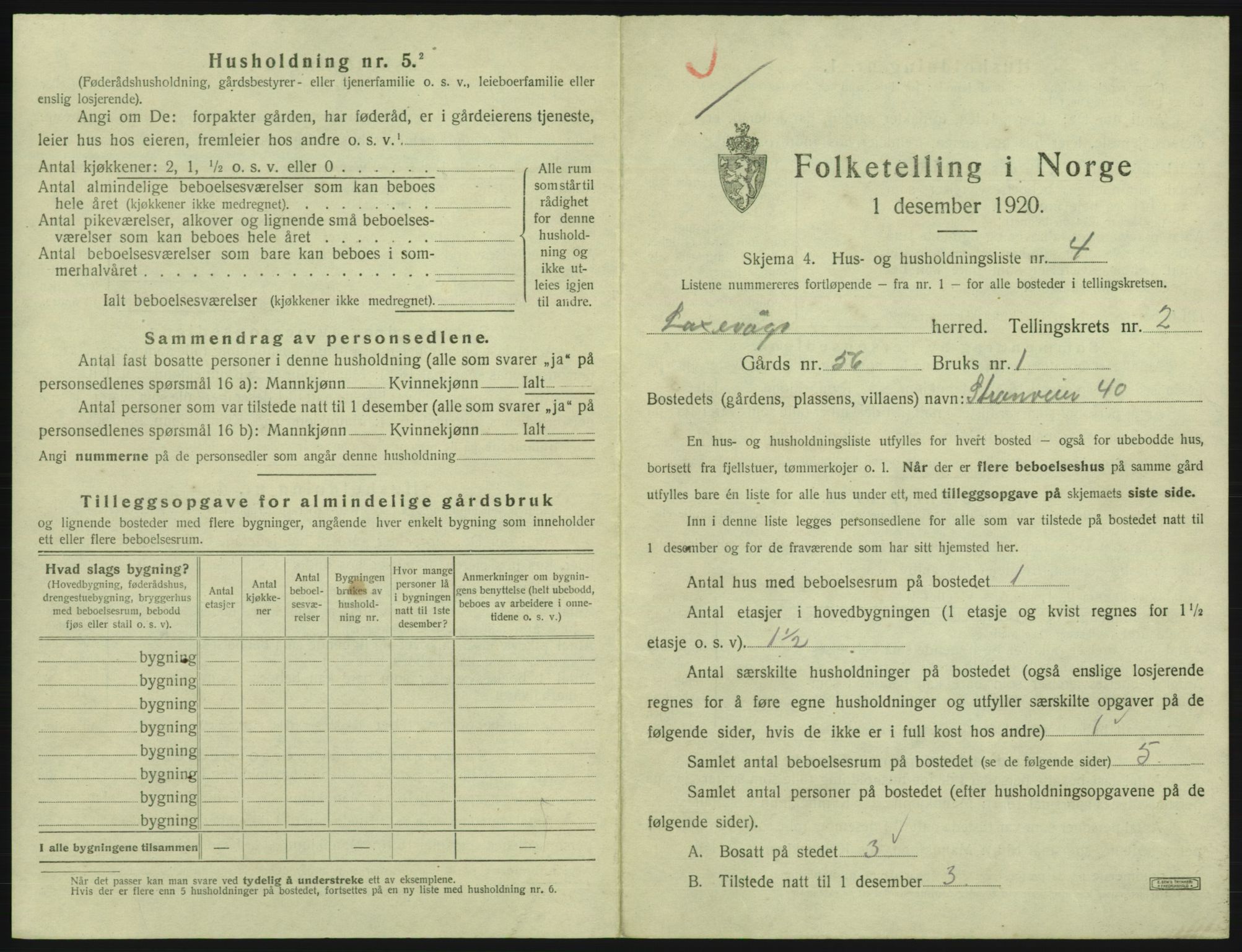 SAB, 1920 census for Laksevåg, 1920, p. 295