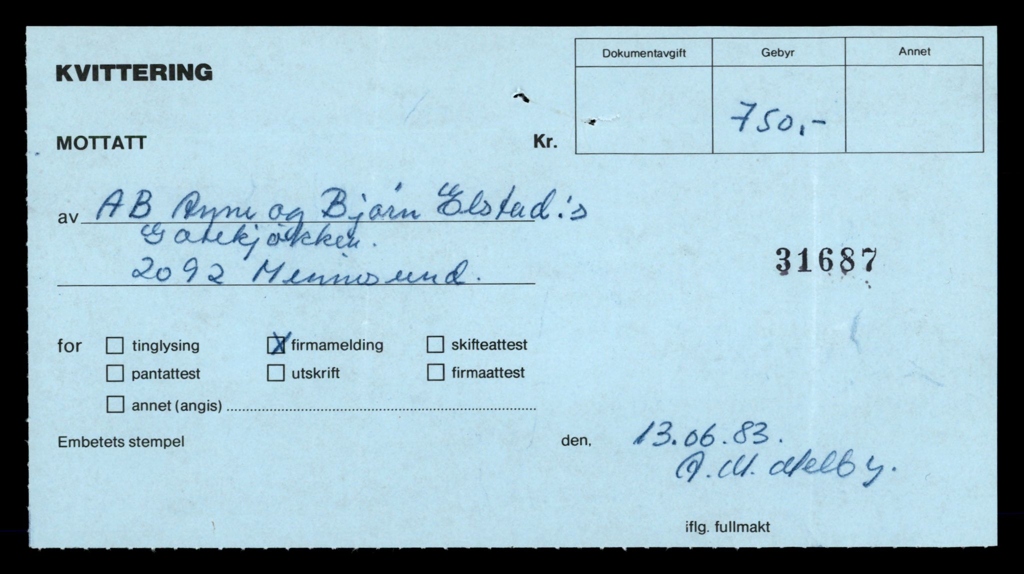 Eidsvoll tingrett, AV/SAT-A-10371/K/Kd/Kda/L0001:  Enkeltmannsforetak, A-Bp , 1944-1990