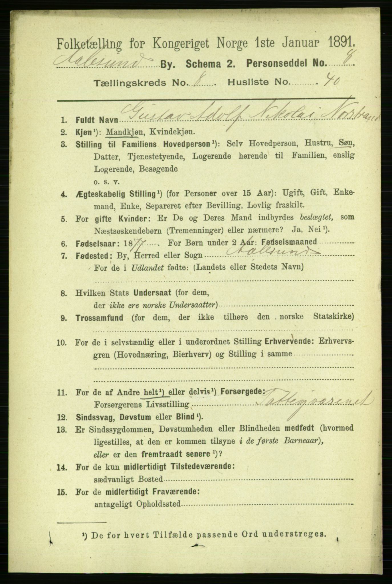 RA, 1891 census for 1501 Ålesund, 1891, p. 6267