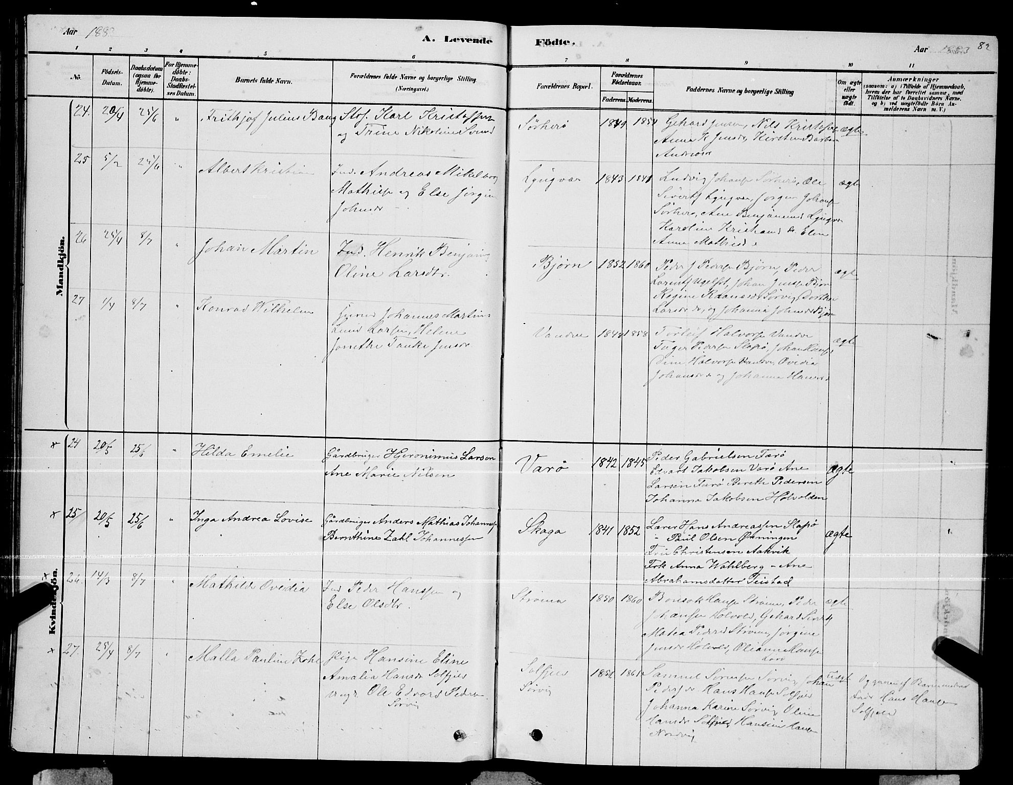 Ministerialprotokoller, klokkerbøker og fødselsregistre - Nordland, AV/SAT-A-1459/834/L0513: Parish register (copy) no. 834C04, 1877-1892, p. 82