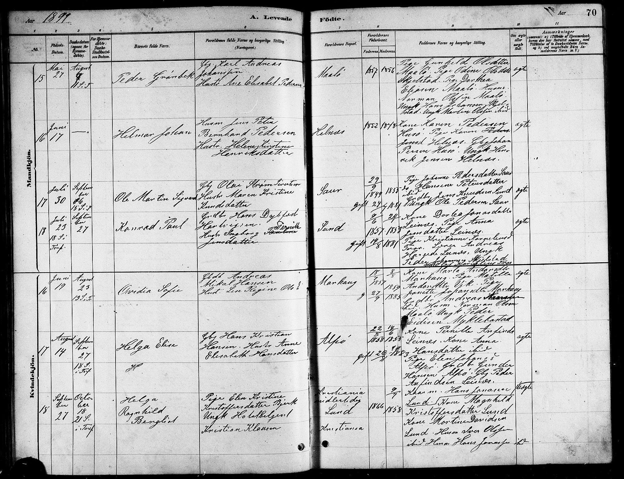 Ministerialprotokoller, klokkerbøker og fødselsregistre - Nordland, AV/SAT-A-1459/857/L0828: Parish register (copy) no. 857C03, 1879-1908, p. 70