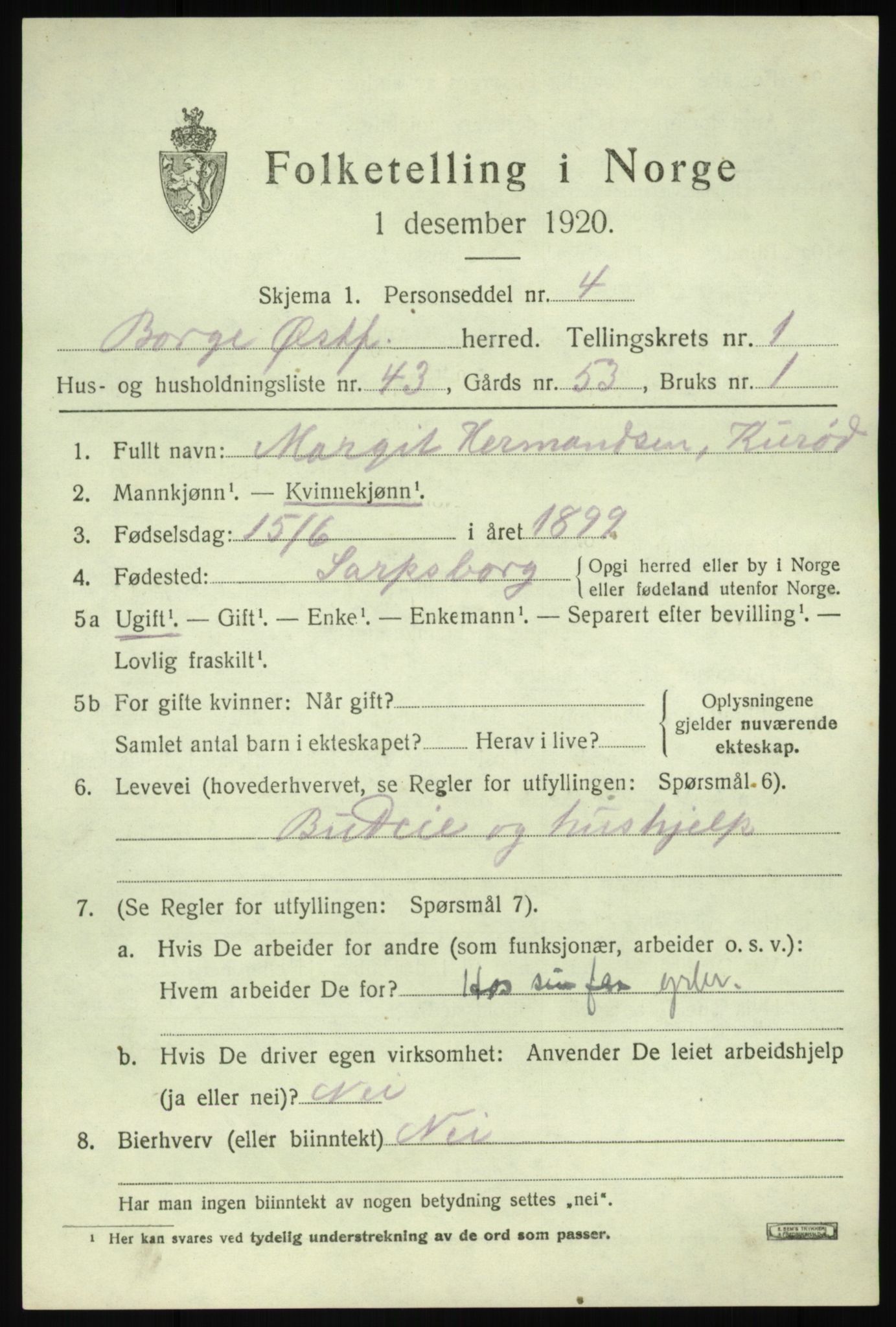 SAO, 1920 census for Borge, 1920, p. 2345