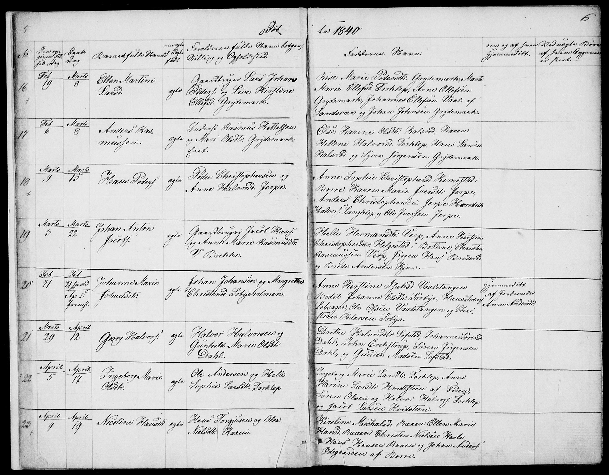 Våle kirkebøker, AV/SAKO-A-334/F/Fa/L0009a: Parish register (official) no. I 9A, 1839-1860, p. 5-6