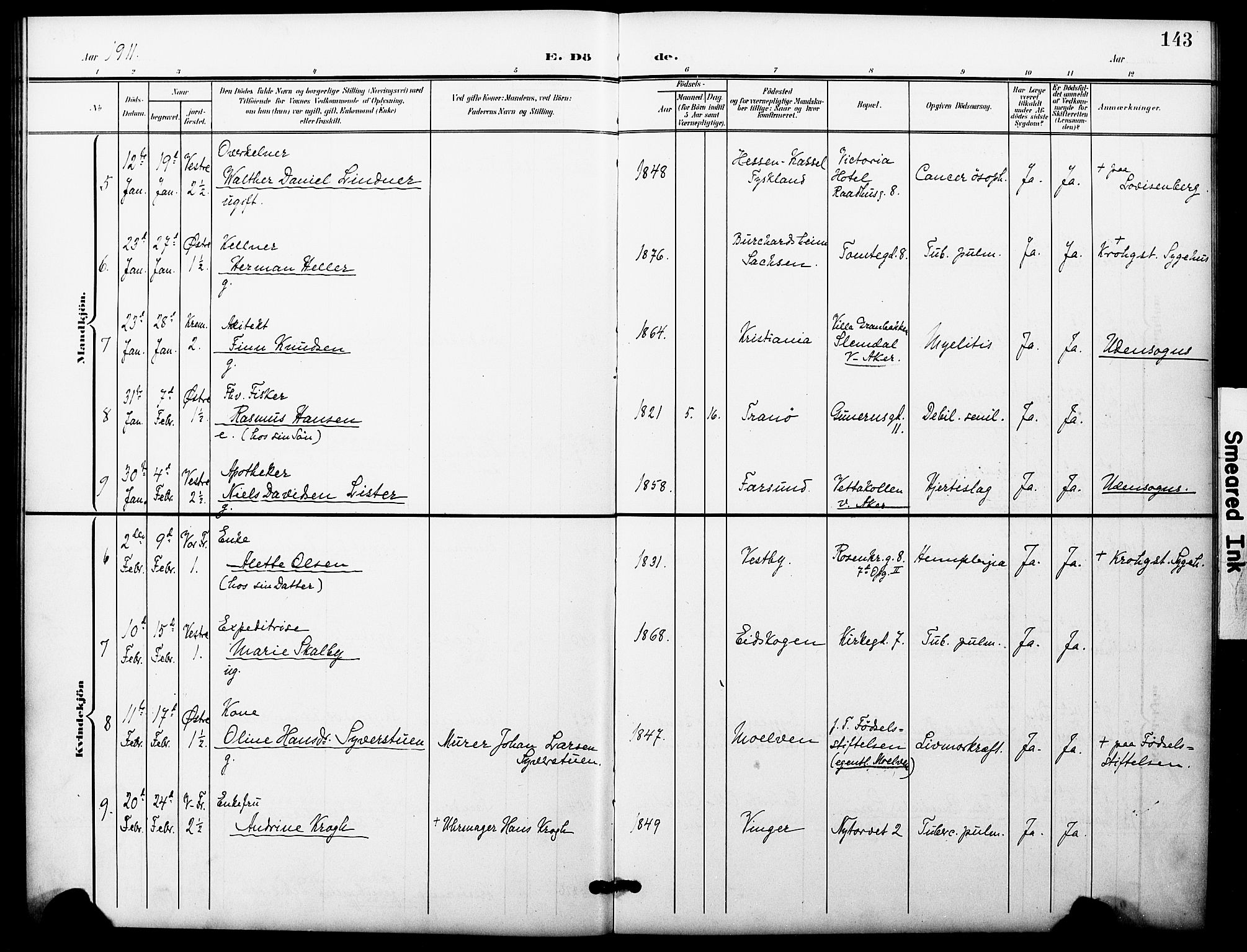 Oslo domkirke Kirkebøker, AV/SAO-A-10752/F/Fa/L0036: Parish register (official) no. 36, 1901-1919, p. 143