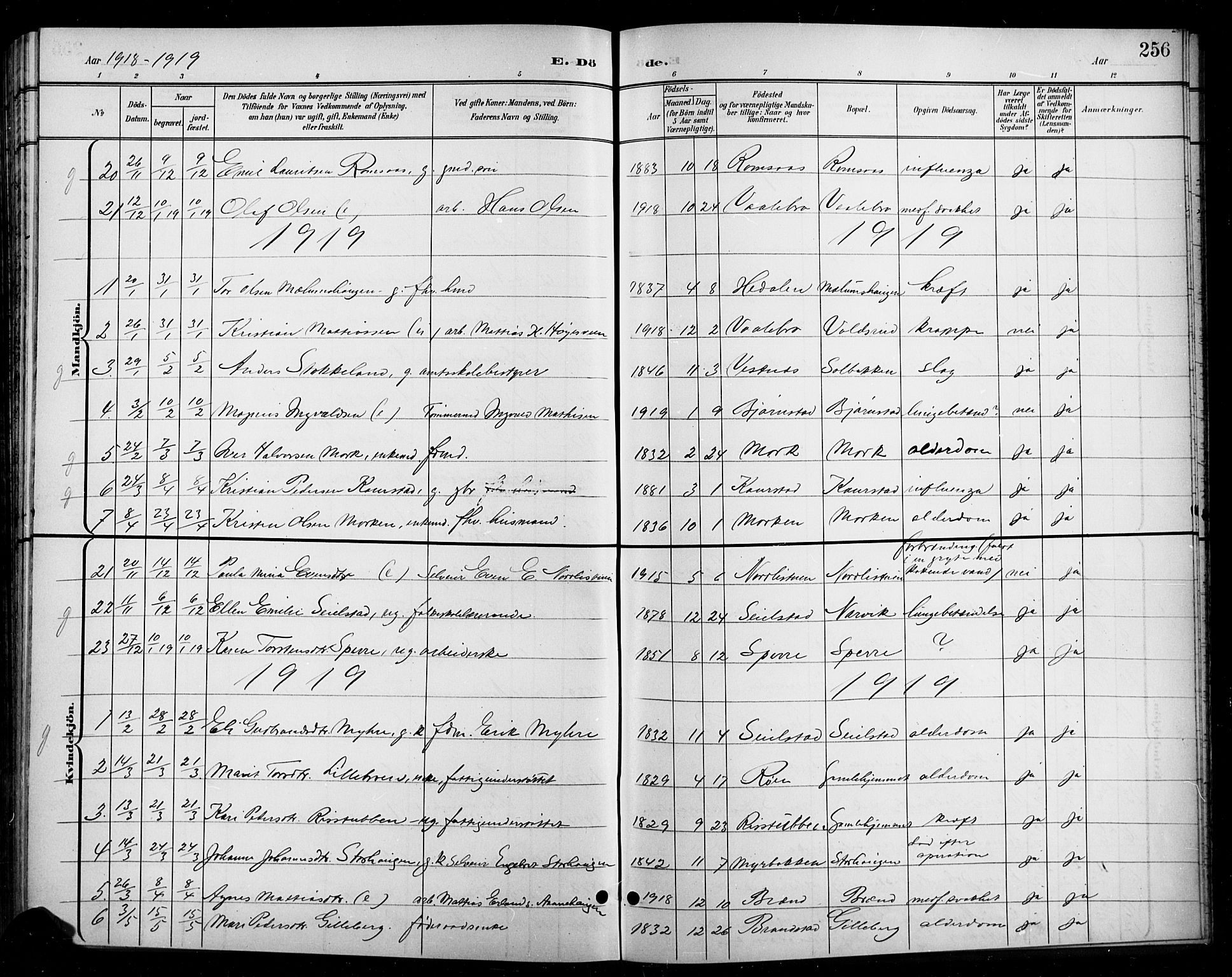 Ringebu prestekontor, AV/SAH-PREST-082/H/Ha/Hab/L0009: Parish register (copy) no. 9, 1899-1921, p. 256