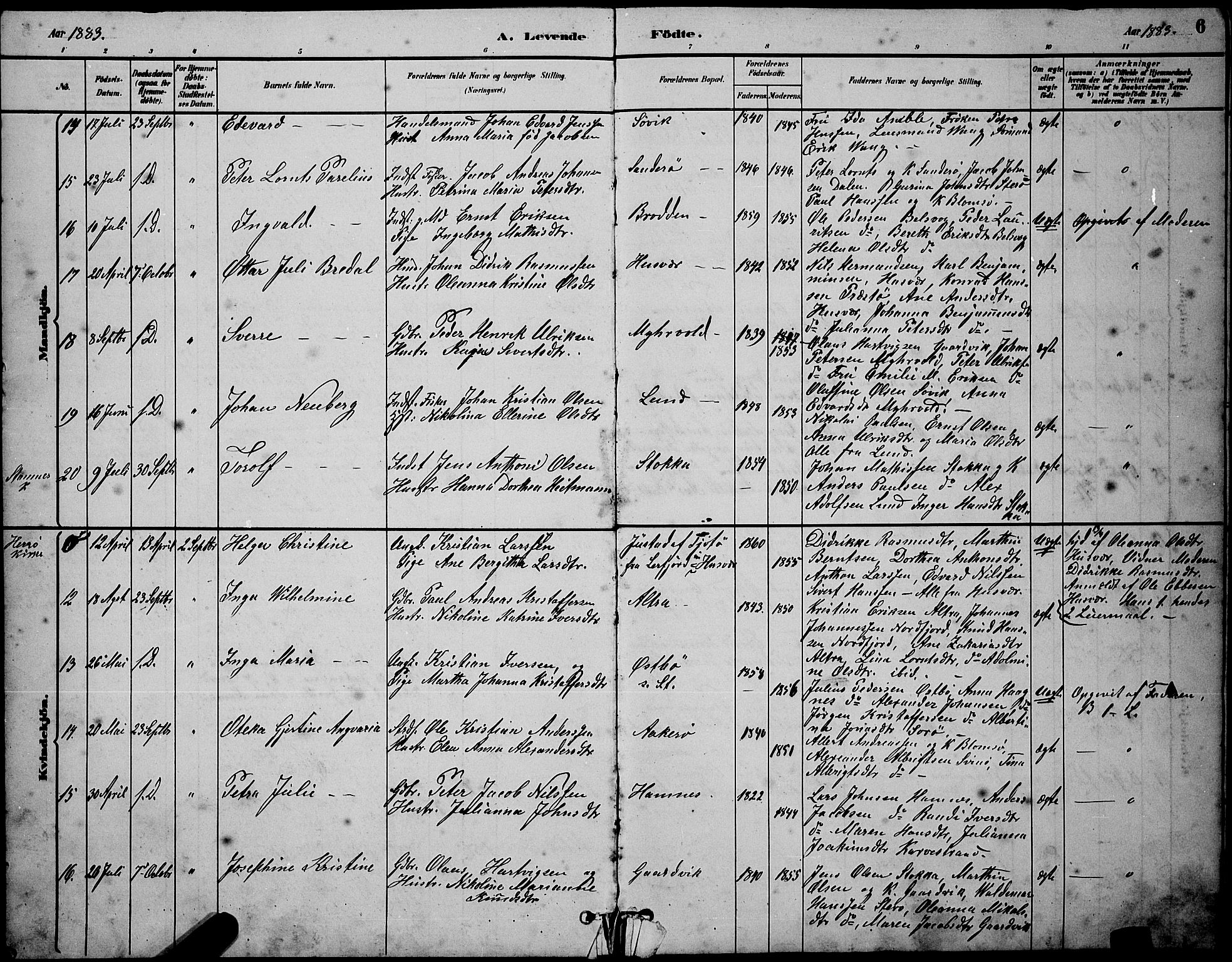 Ministerialprotokoller, klokkerbøker og fødselsregistre - Nordland, SAT/A-1459/830/L0462: Parish register (copy) no. 830C04, 1882-1895, p. 6